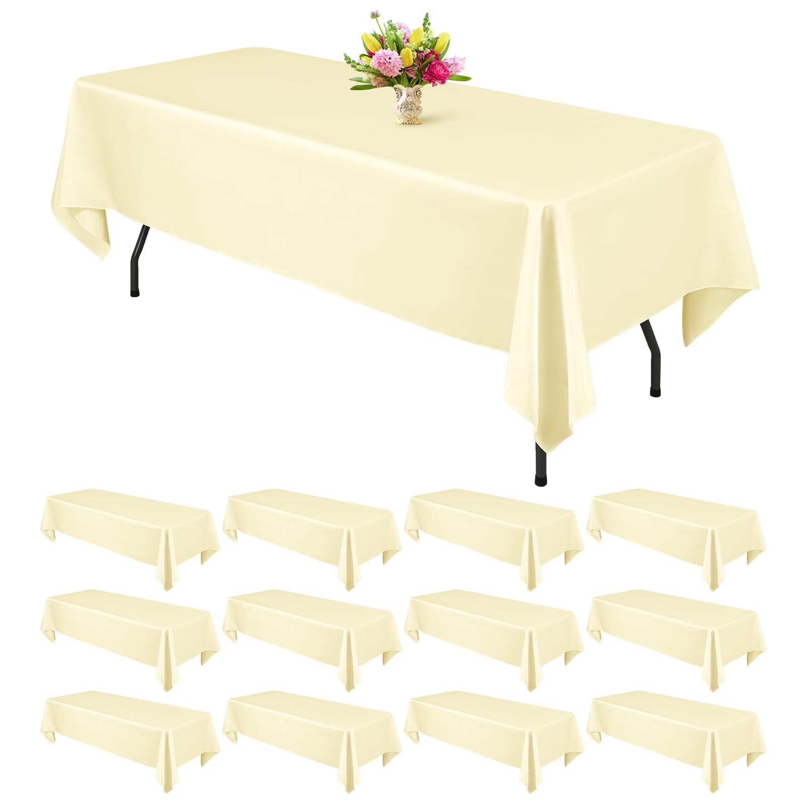 Teruntrue 12 Packs Beige Tablecloths 60x126 inch Rectangle Table Cloth for 8 Foot Rectangle Tables, Washable Polyester Fabric, f