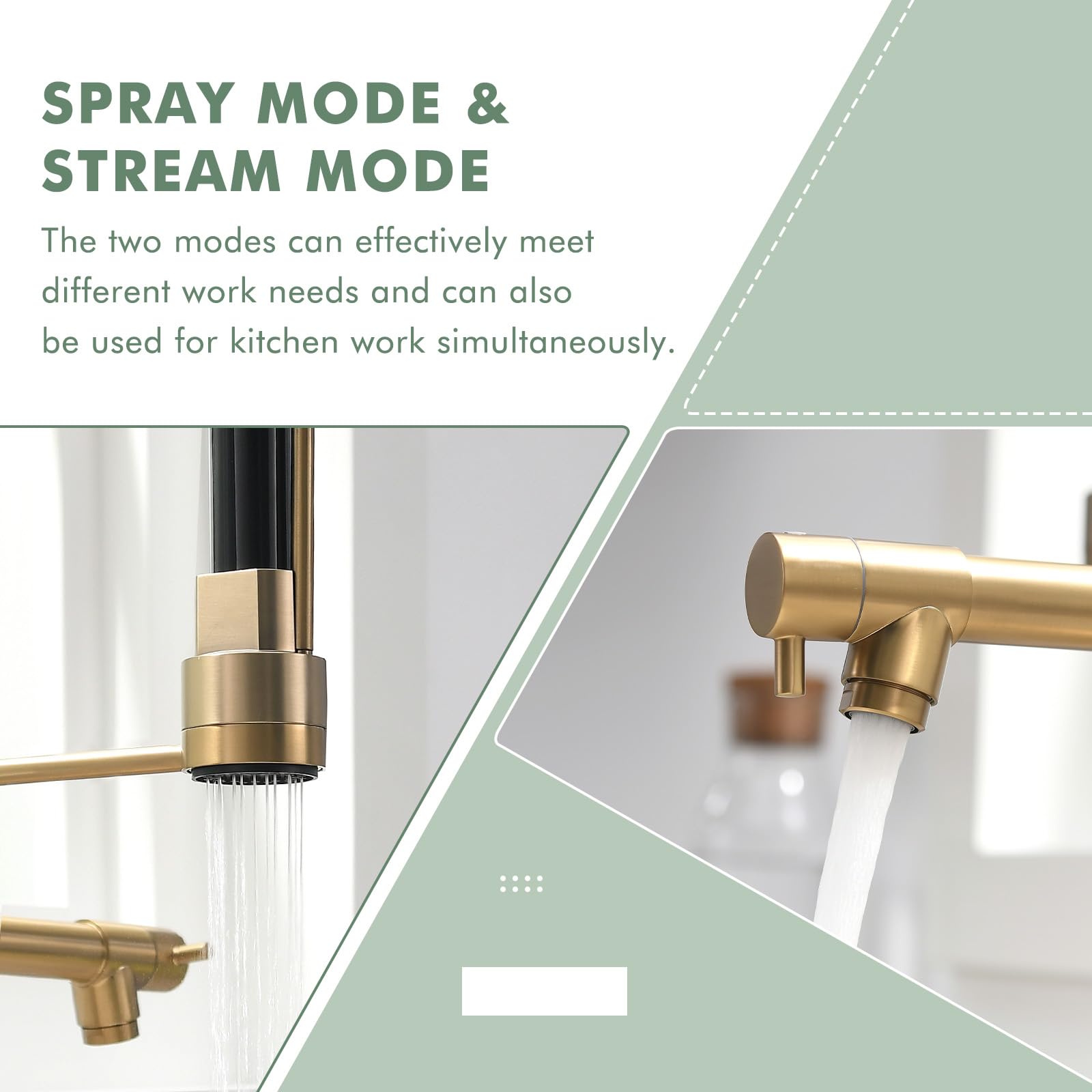 Gimili Brushed Gold Kitchen Faucet With Pull Down Sprayer Commercial Kitchen Faucet Double-Headed Single Handle Spring Stainless