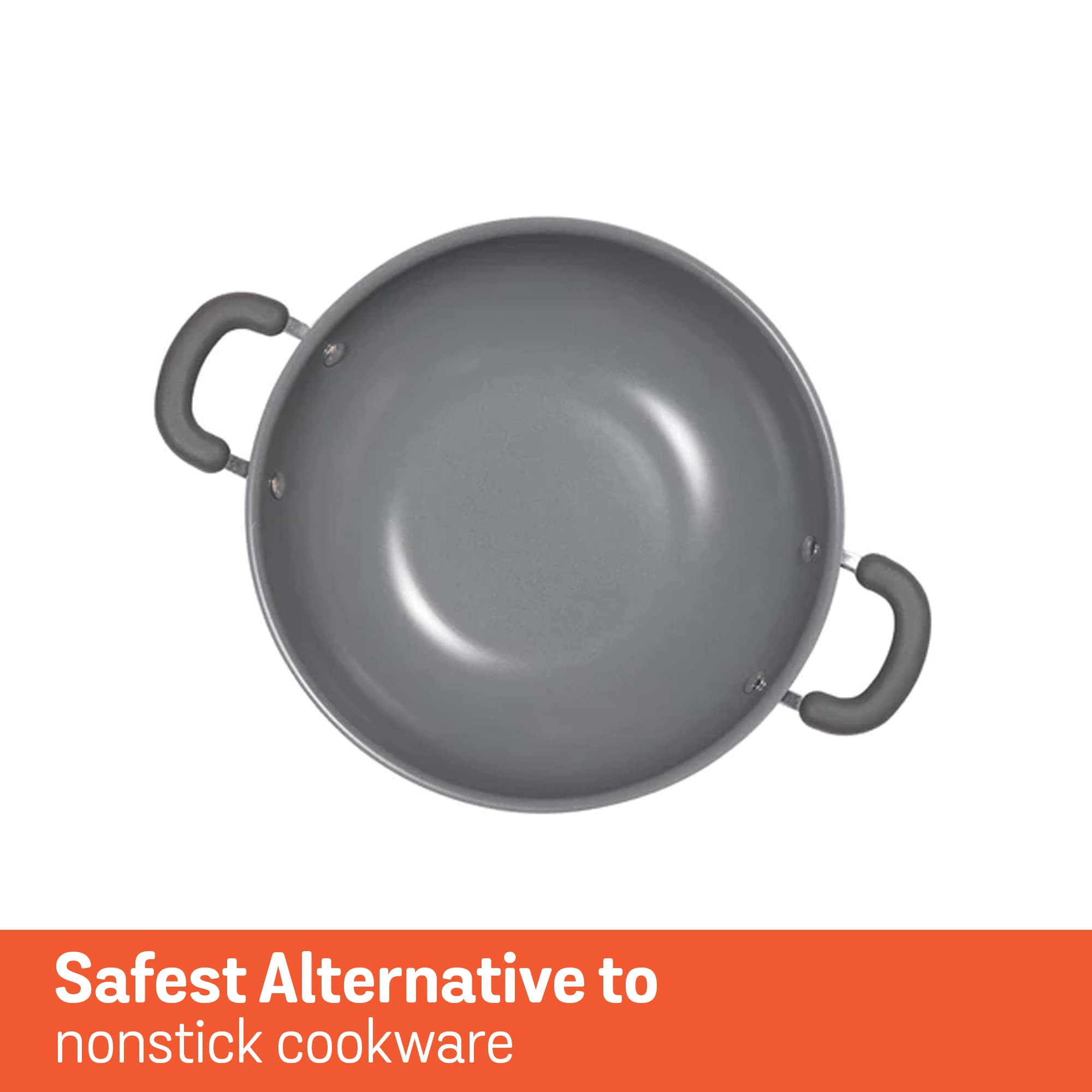 Meyer Anzen Healthy Ceramic Coated Aluminum Cookware Kadai With Lid, (30Cm, Grey)