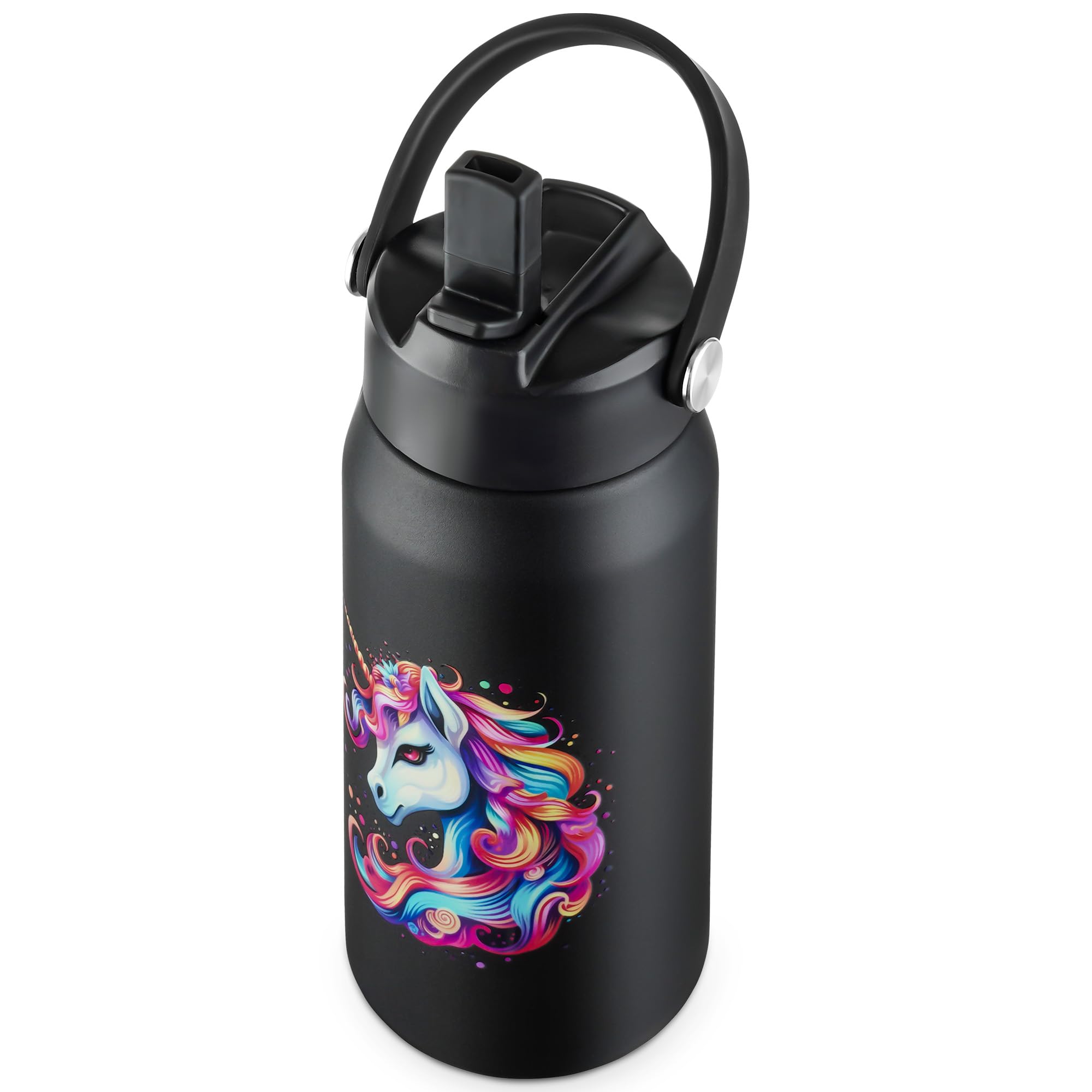 OLDLEY kids Water Bottle - 18oz Insulated Stainless Steel - Wide Straw Lid, Non Spill, Leakproof, Kids Water Bottle for School,B