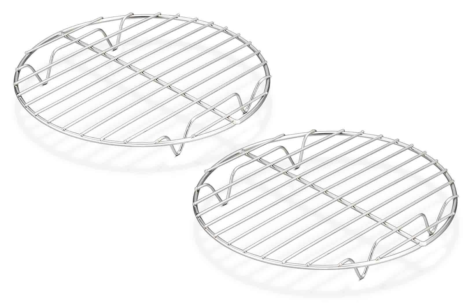 TeamFar Round Cooling Rack Set of 2, 7 Inch Round Baking Steaming Roasting Rack Set Stainless Steel, Healthy & Dishwasher Safe, 