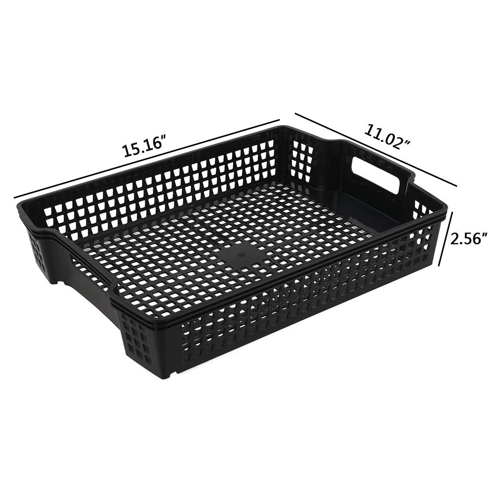 Sandmovie Large Basket Tray For Storage, Plastic Kitchen Classroom Office Organizer, Black, 6 Packs