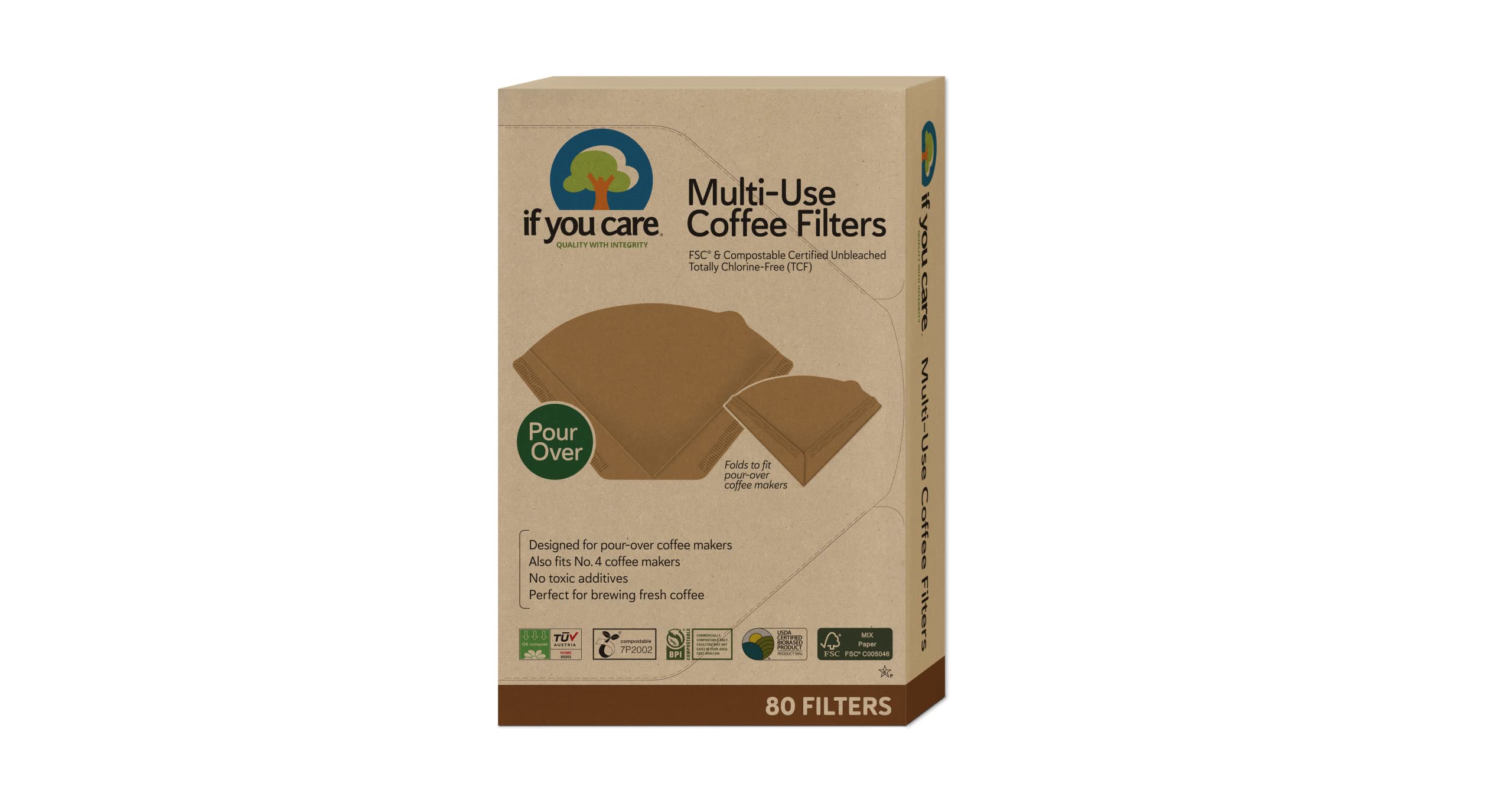 If You Care Multi-Use Coffee Filters, Great For Pour Over, Unbleached, 80 Count