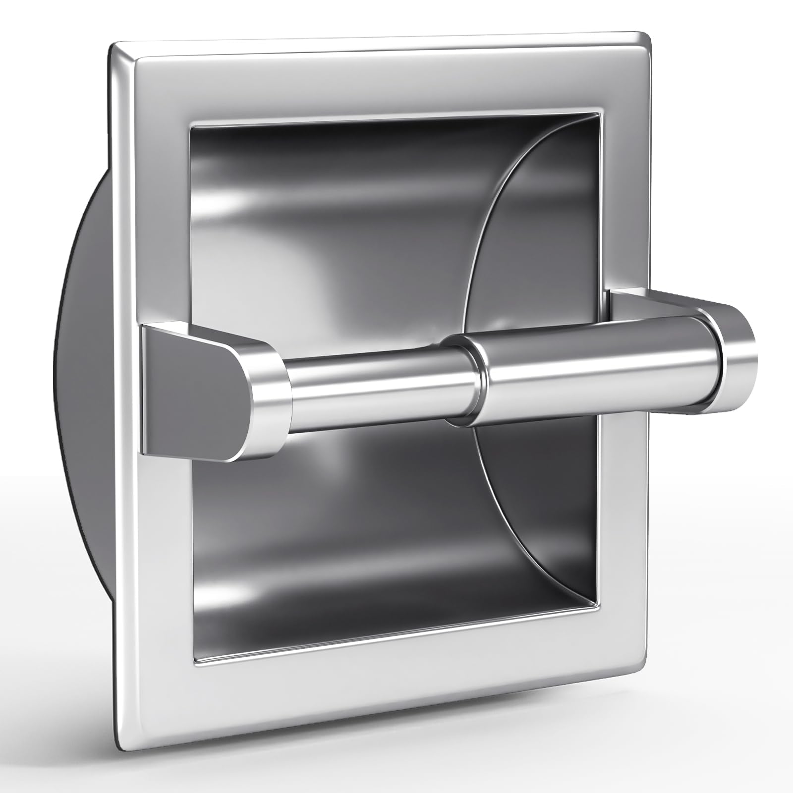 Smack Polished Chrome Recessed Toilet Paper Holder, Bathroom Wall Mount Recessed Toilet Tissue Roll Paper Holder Include Rear Mo