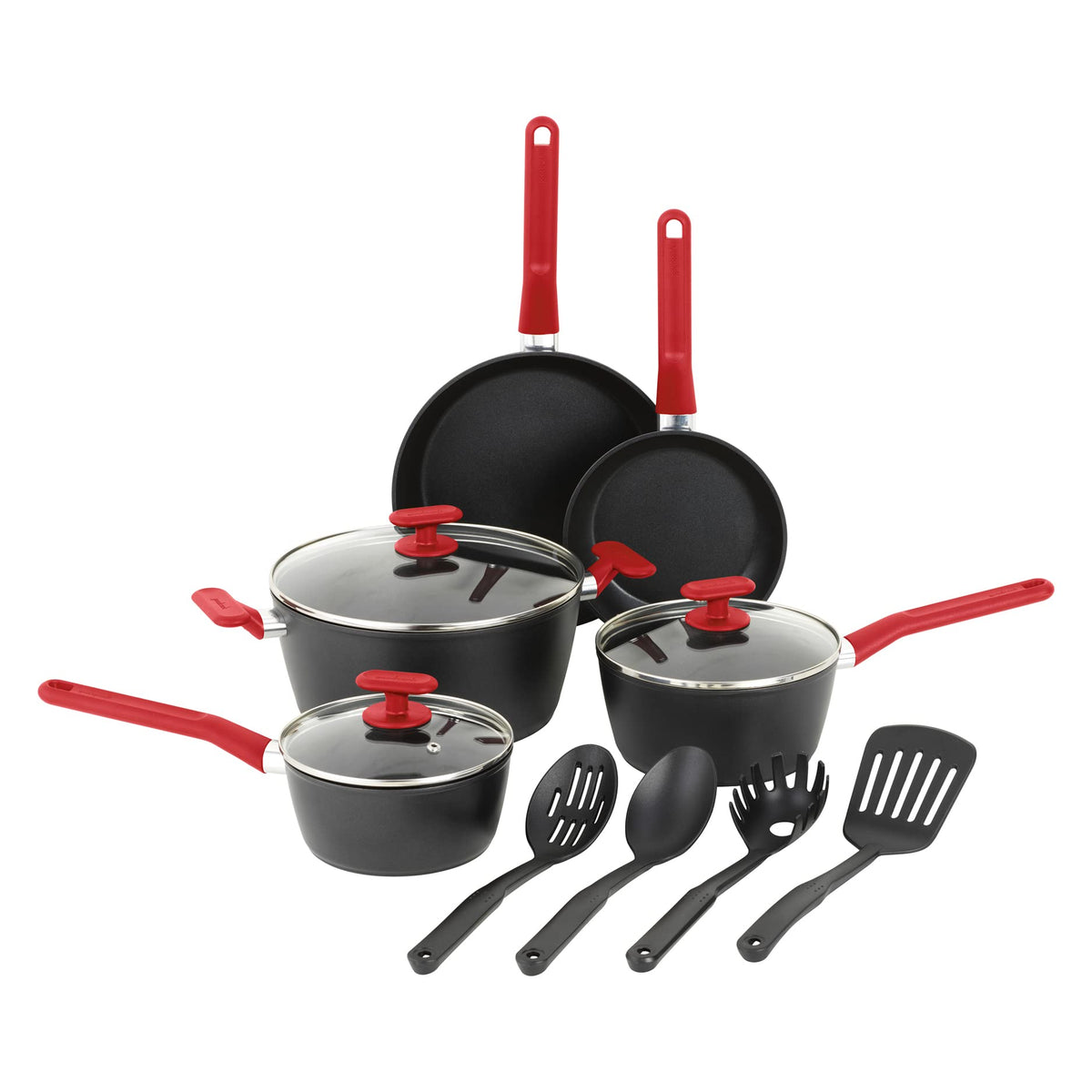 GoodCook ProEase 12-Piece Nonstick Cookware Set, Includes 4-Quart Covered Dutch Oven, Fry Pans, Sauce Pans, Utensils, Even-Heati