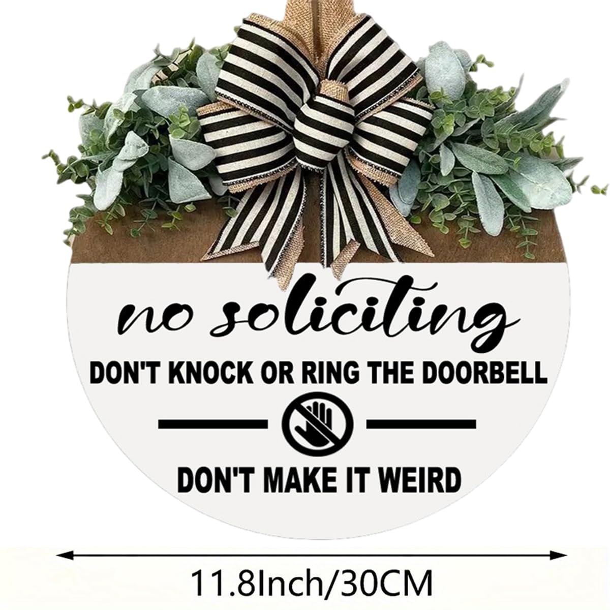 No Soliciting Sign for House - Front Door Sign, Do Not Knock or Ring Doorbell, Durable Wooden Door Plaque for Home Privacy Prote