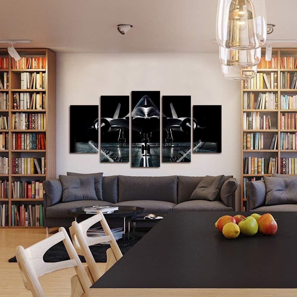 Vvovv Wall Decor Airplane Decor Black Room Decor Aviation Decor Picture Boys Bedroom Decor, Large Canvas Wall Art Framed,60X32In