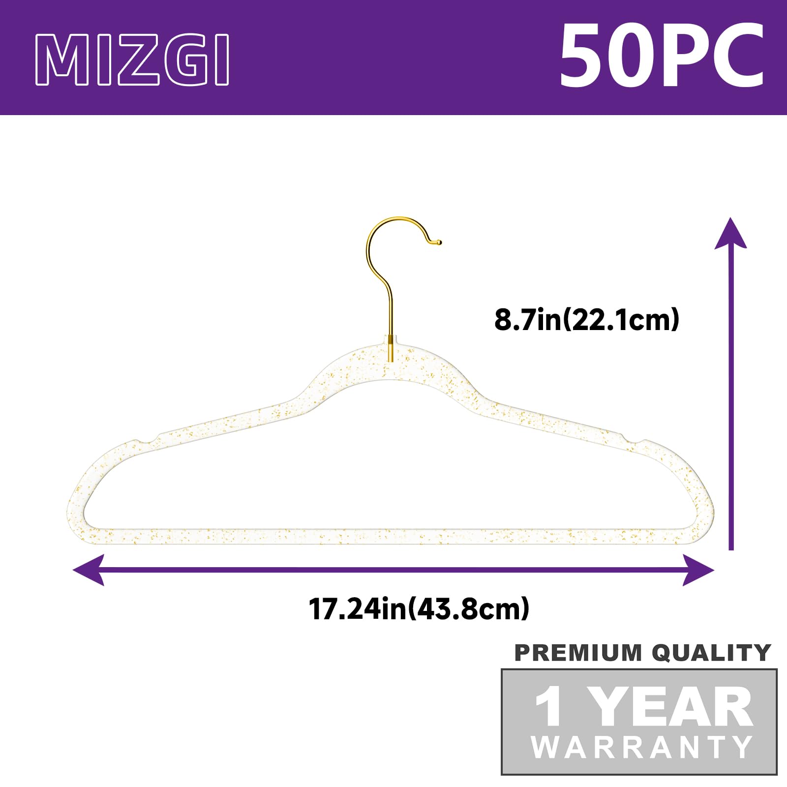 Premium Clear Invisible Acrylic Hangers,Crystal Plastic Hangers With Bling Gold Glitter 50 Pack Ultra Slim & Space Saving Suit H