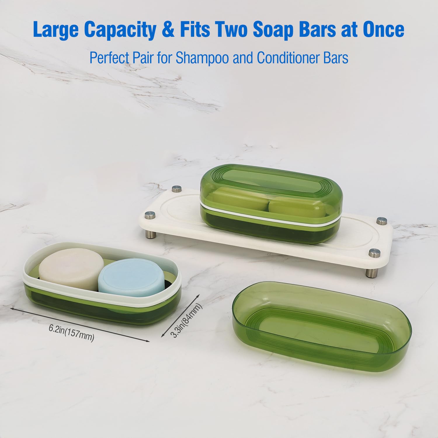 Aimaiaimai Solid Shampoo Holder, Travel Soap Container, Large Soap Box, Soap Dish With Draining Layer, Soap Case For Bathroom, T