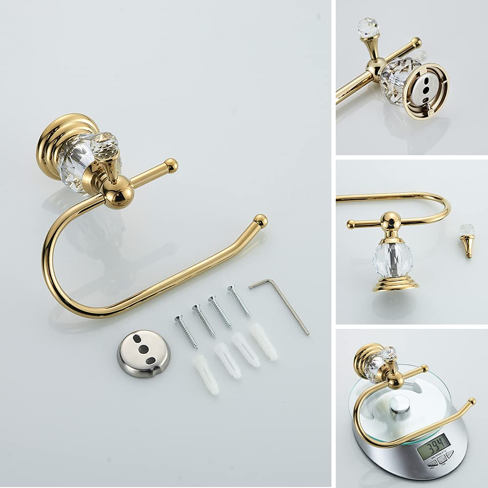 Wolibeer Polished Gold Toilet Paper Holder, Brass Crystal Tissue Holder Bathroom Accessories Wall Mounted
