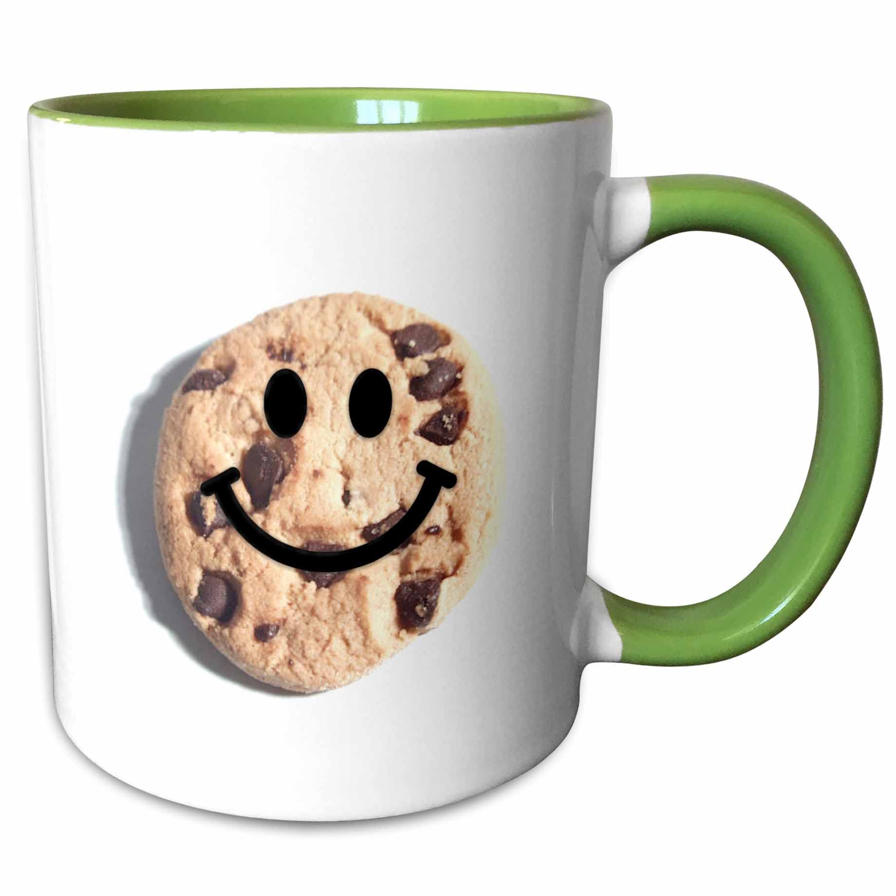 3dRose Happy cookie - cute chocolate chip cookie smiling face - smiling food - yummy smile sweet smilie 15oz Two-Tone Green Mug