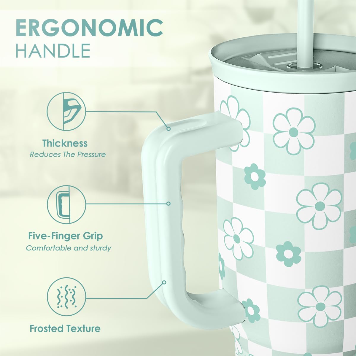 40oz Daisy Flower Tumbler with Handle and Straw - Insulated Stainless Steel Coffee Travel Mug for Women Girls, Floral Gift Idea