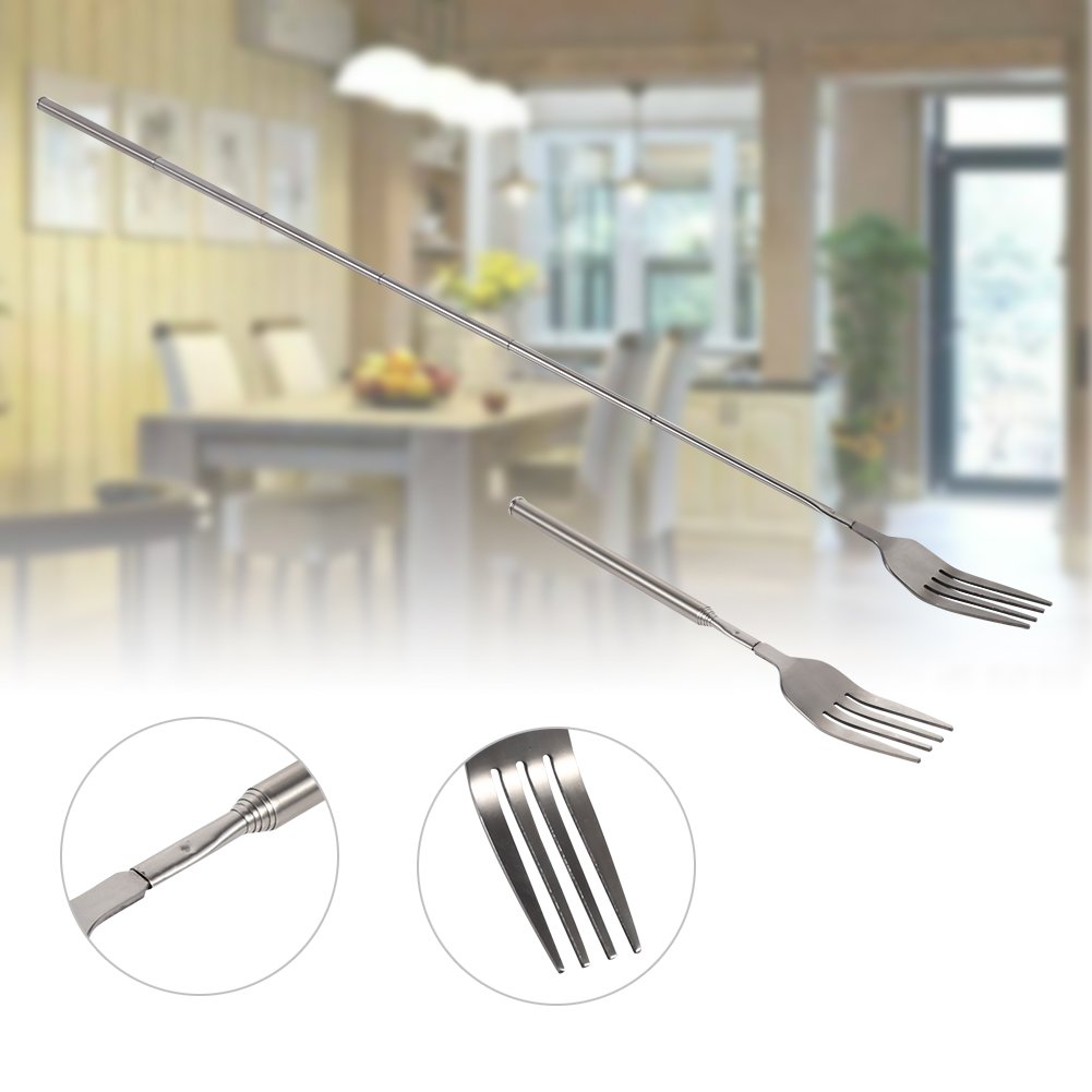 Telescopic Fork, Stainless Steel Extendabl Long Handle Fork, Barbecue Toasting Dinner Fruit Dessert Long Fork Cutlery, Non-Toxic