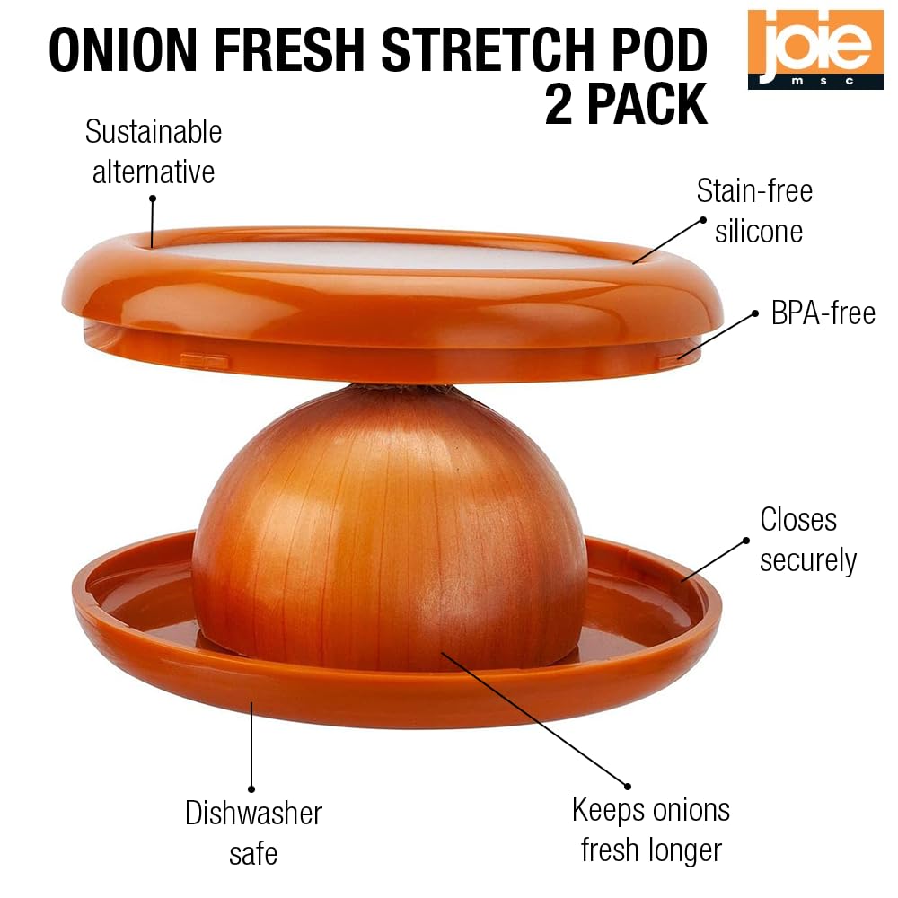 Joie Onion Stretch Pod, Keep Onions Fresh Longer, Refrigerator Storage, Produce Organization, Orange, Pack Of 2