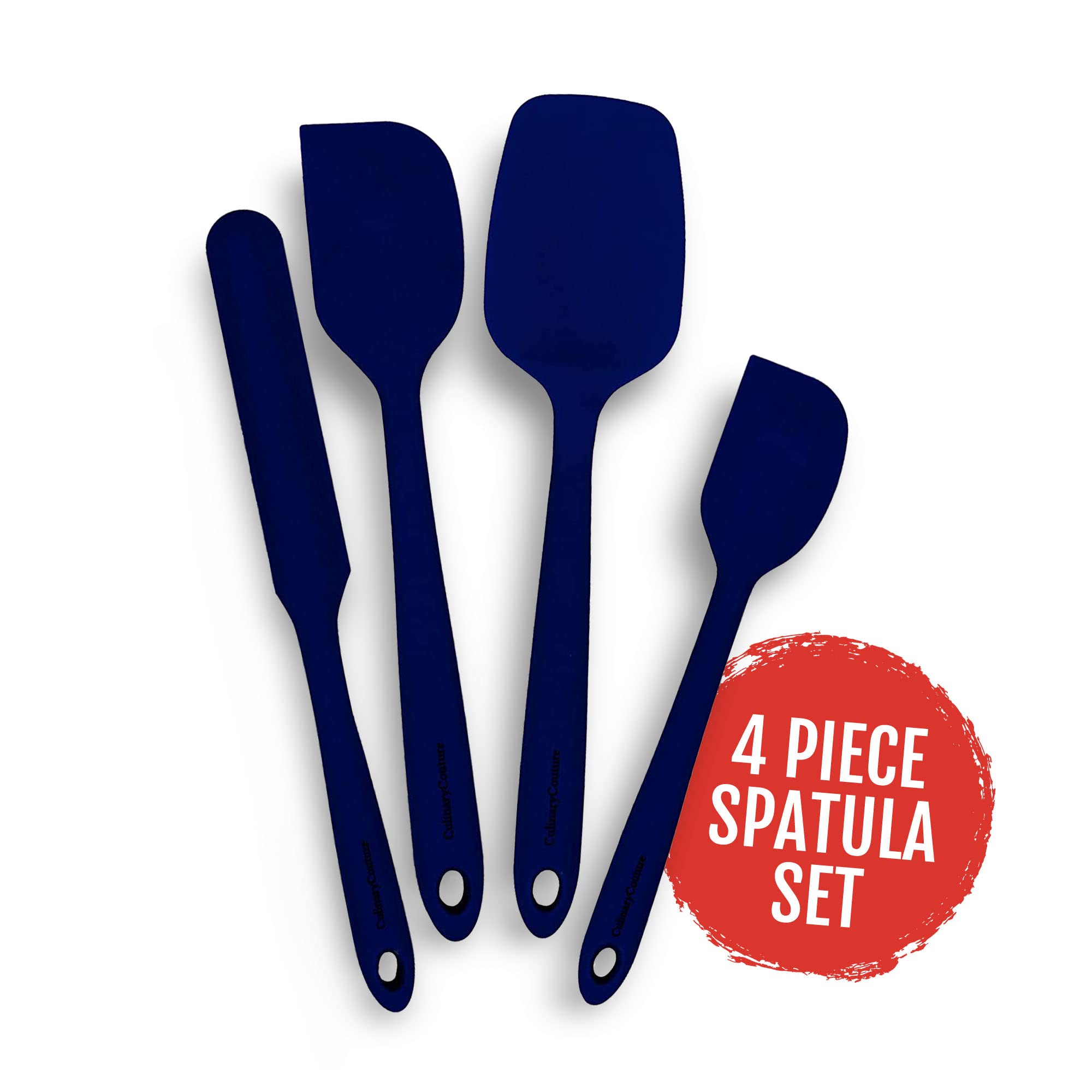 Culinary Couture 4-Piece Blue Silicone Baking Spatula Set - Rubber Spatulas Silicone Heat Resistant Up To 608F, Bpa-Free - Silic