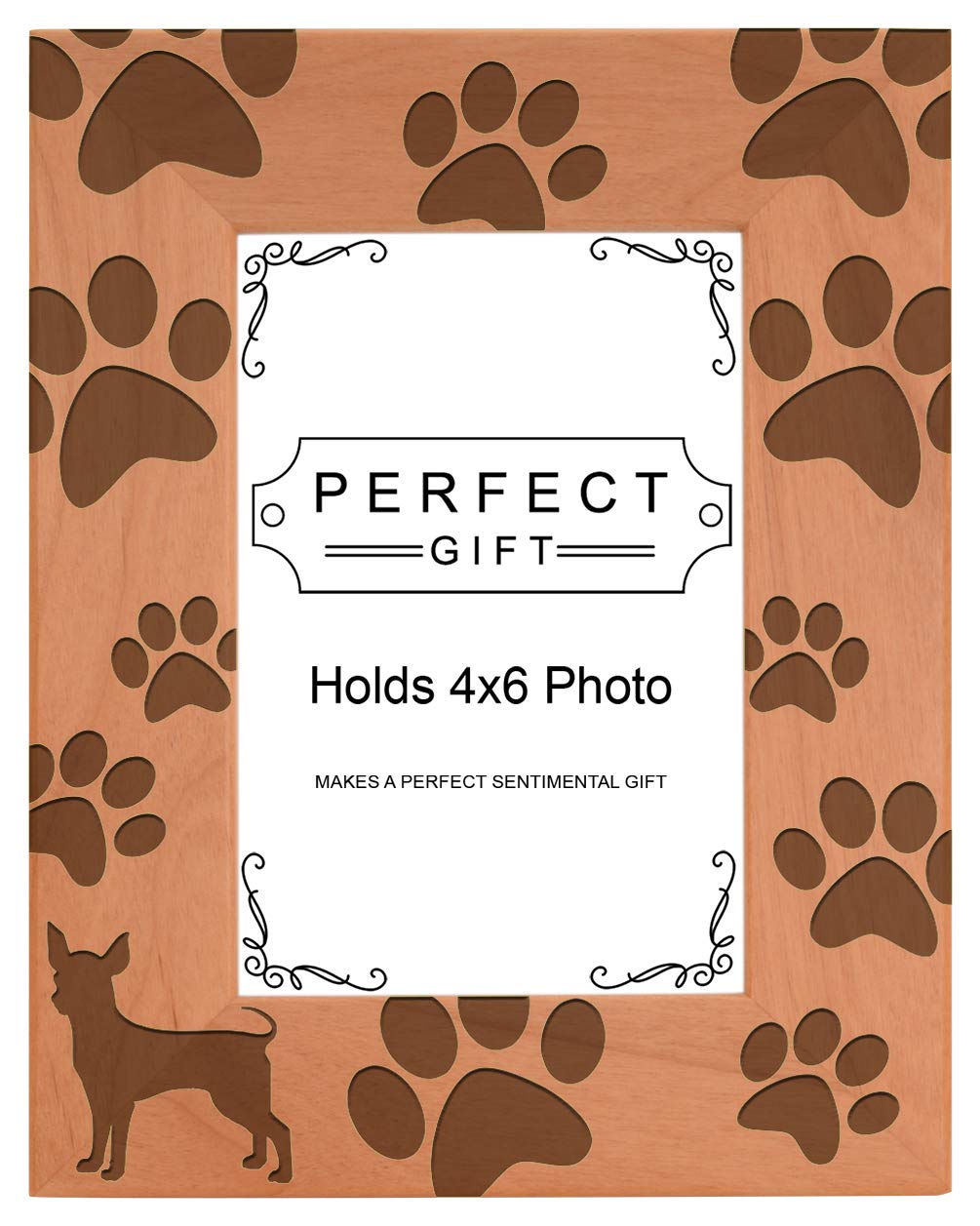 Gifts For All By Rachel Olevia Dog Lover Gift Chihuahua Paw Prints Natural Wood Engraved 4x6 Portrait Picture Frame Wood