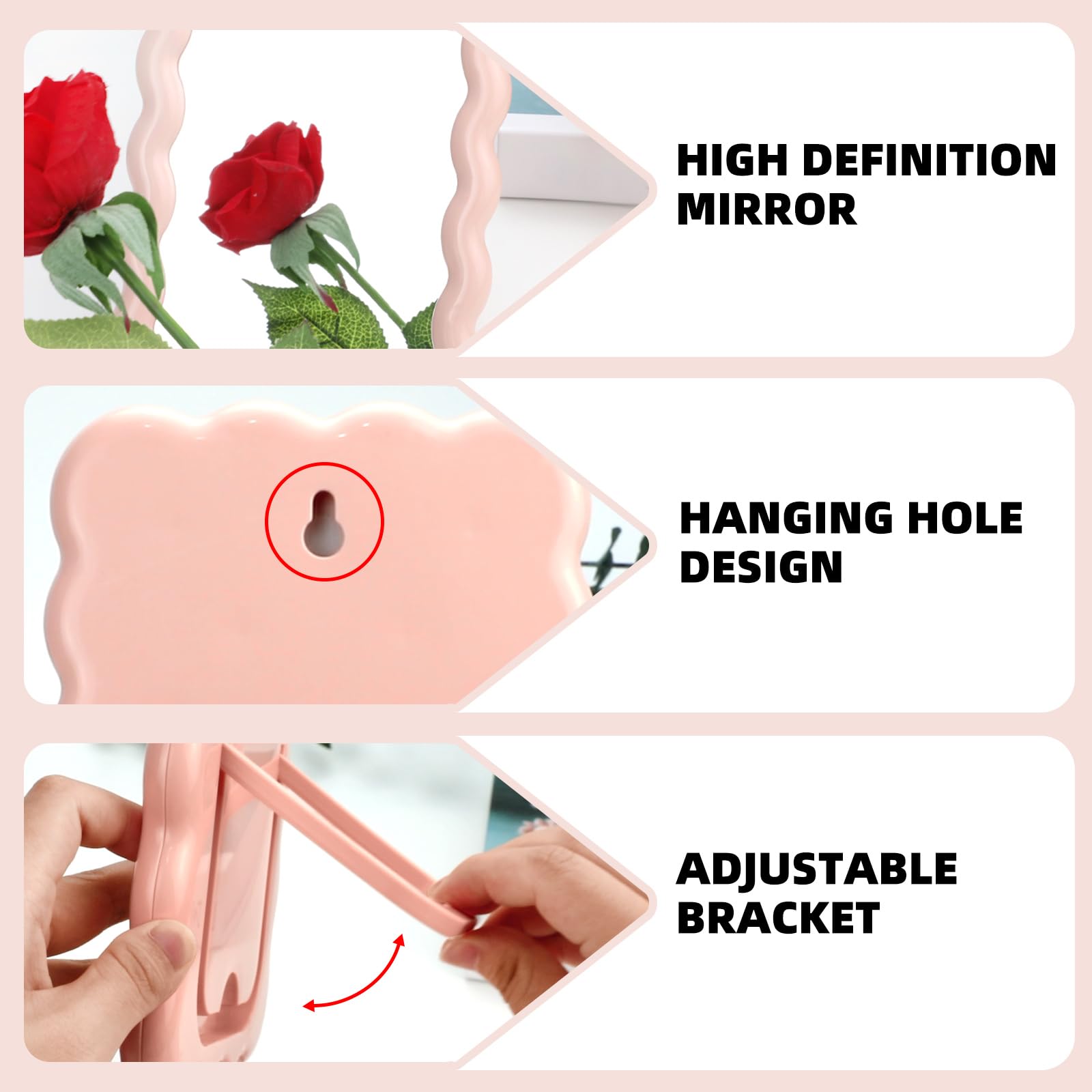 Ccredone Wave Shaped Table Desk Vanity Makeup Mirror Portable Folding Cute Travel Make Up Mirror For Standing Hanging 6.7X5.3 In