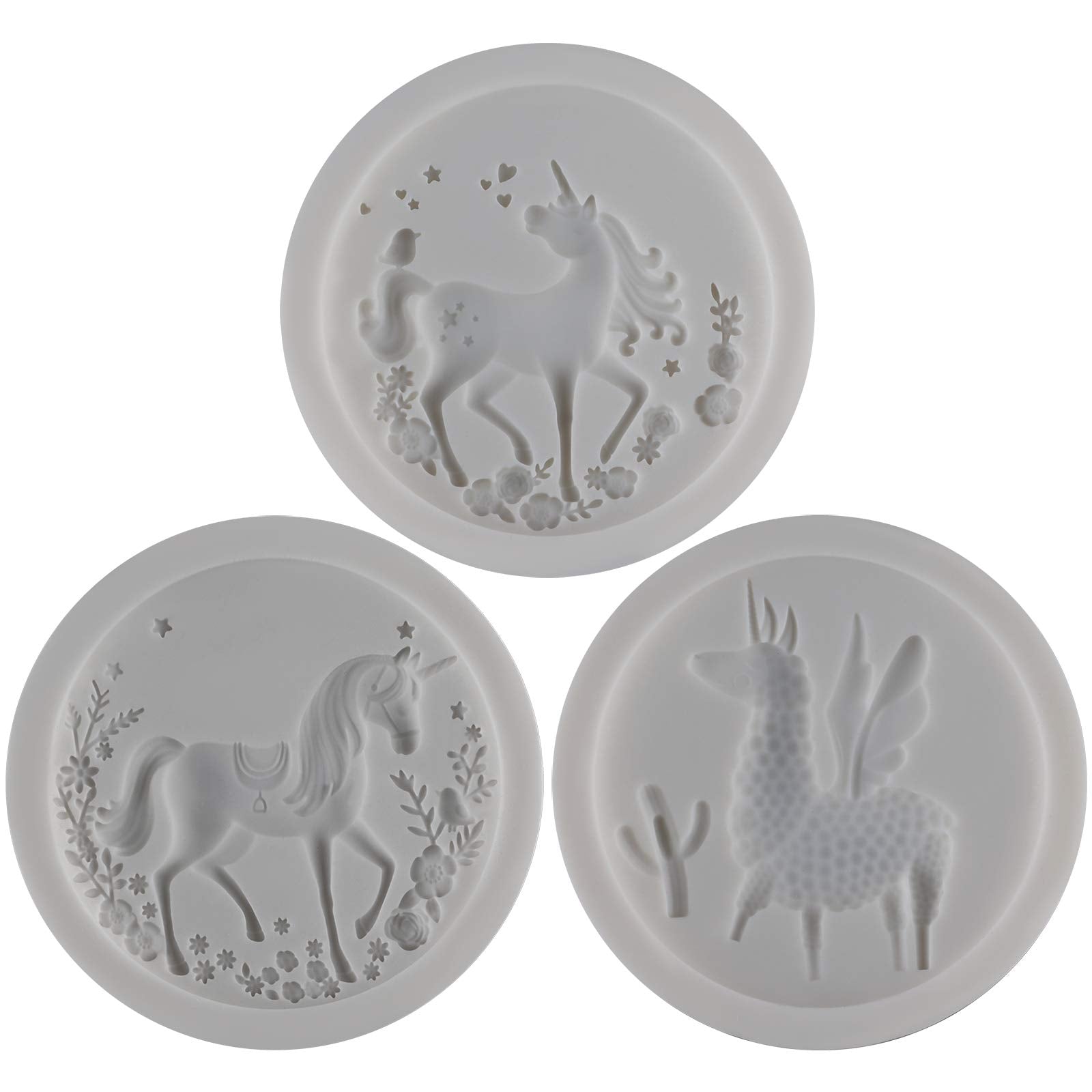 Unicorn Llama Fondant Silicone Molds Set Llamacorn Cake Decorating, Cupcake Topper, Chocolate, Epoxy Resin, Polymer Clay Art Cra