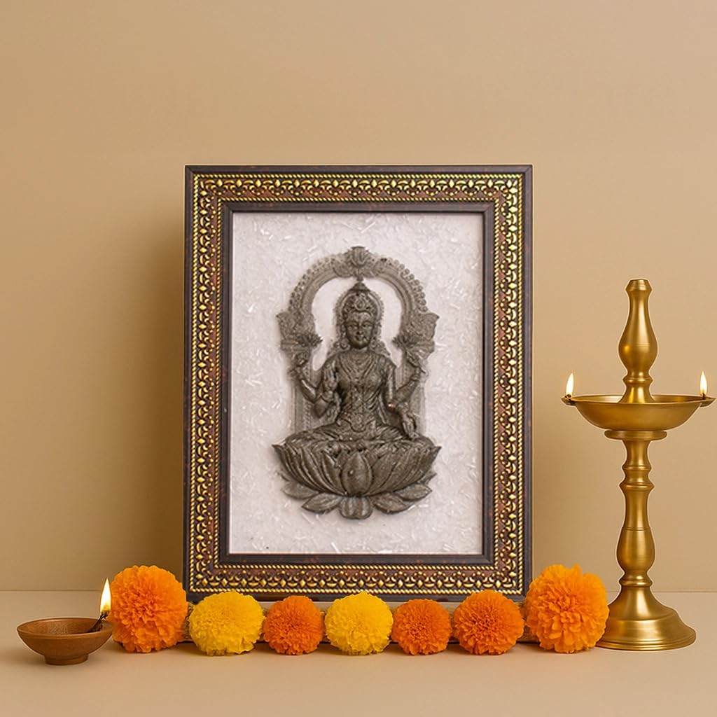 Astrotalk Pyrite Lakshmi Ji on Selenite Frame | Pyrite Stone Brings Money & Abundance | Maa Lakshmi Pooja Decorative Items for Home & Office | Gift for Man & Woman | 19x24x1 cm | 1 Piece