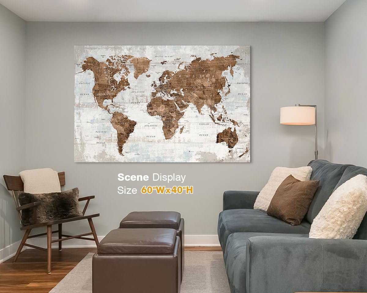 Iridesart Office Wall Art For Living Room Canvas World Map Pictures Wall Decor Vintage Home Decor Brown Paintings For Wall Decor