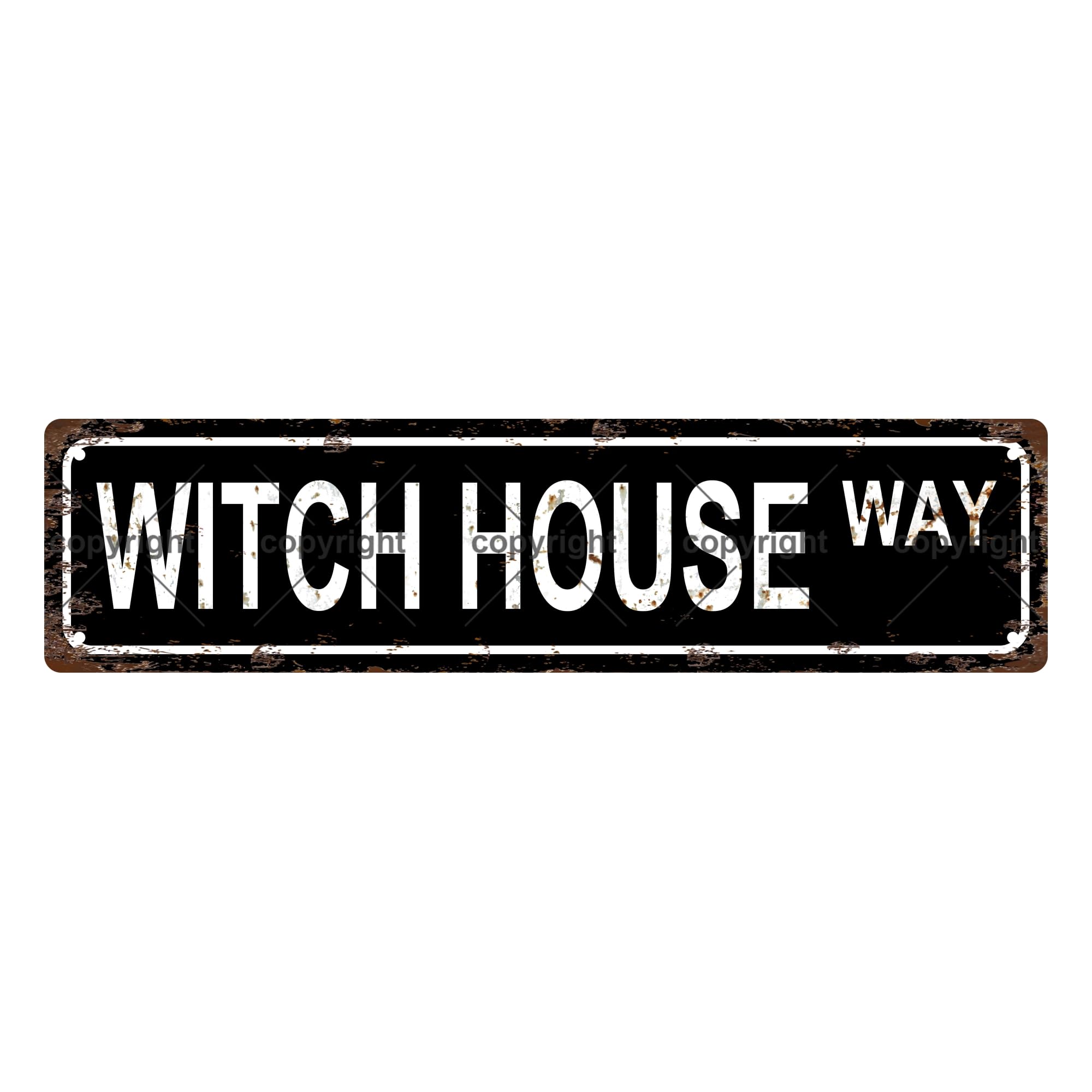 WITCH HOUSE WAY SPACE Metal Tin Street Sign Bar Cafe Garage Cave Home Room Wall Bathroom Farmhouse Garden Porch Patio Decor, 16 