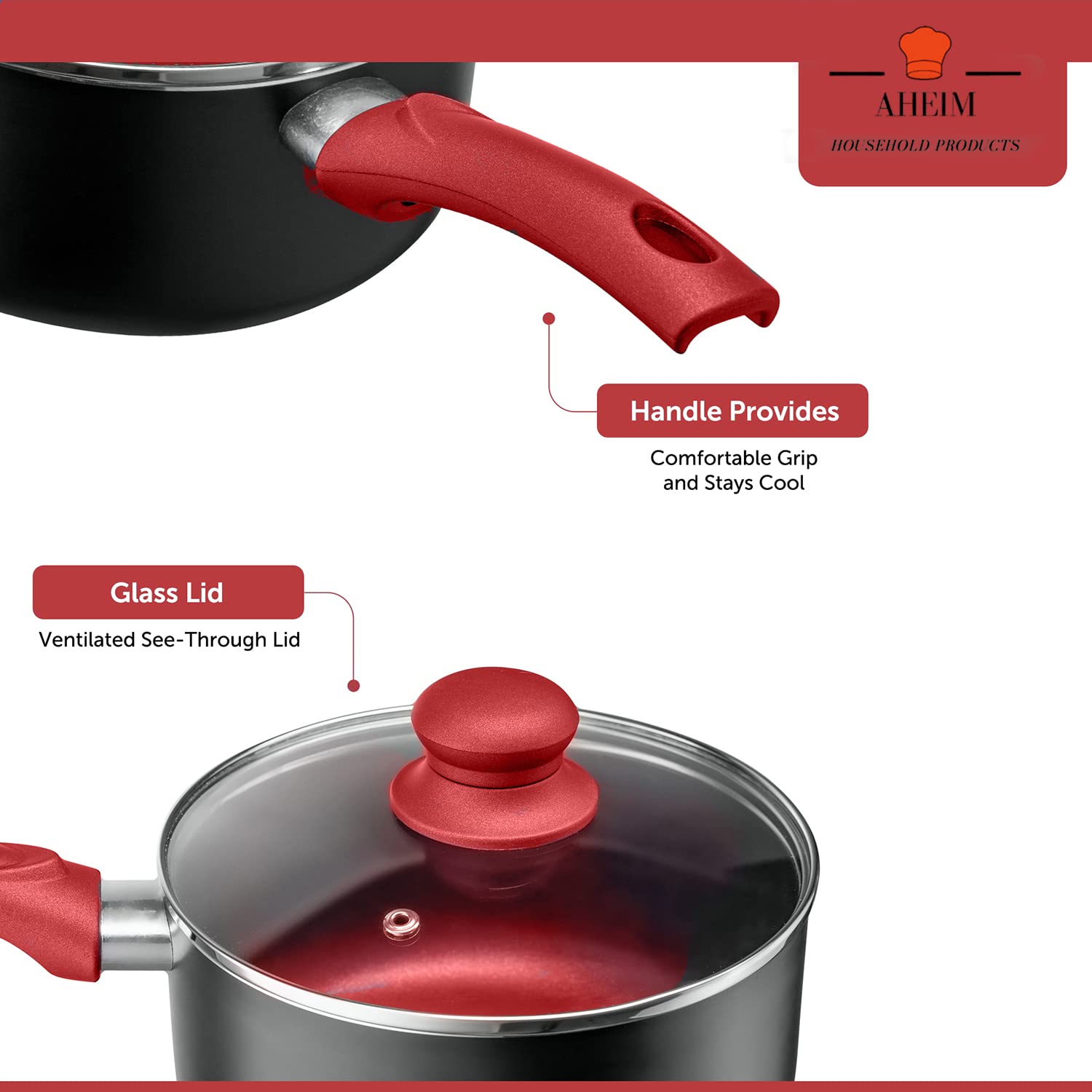 AHEIM Pots and Pans Set, Aluminum Nonstick Cookware Set, Fry Pans, Casserole with Lid, Sauce Pan, and Utensils, 11 Piece Cooking