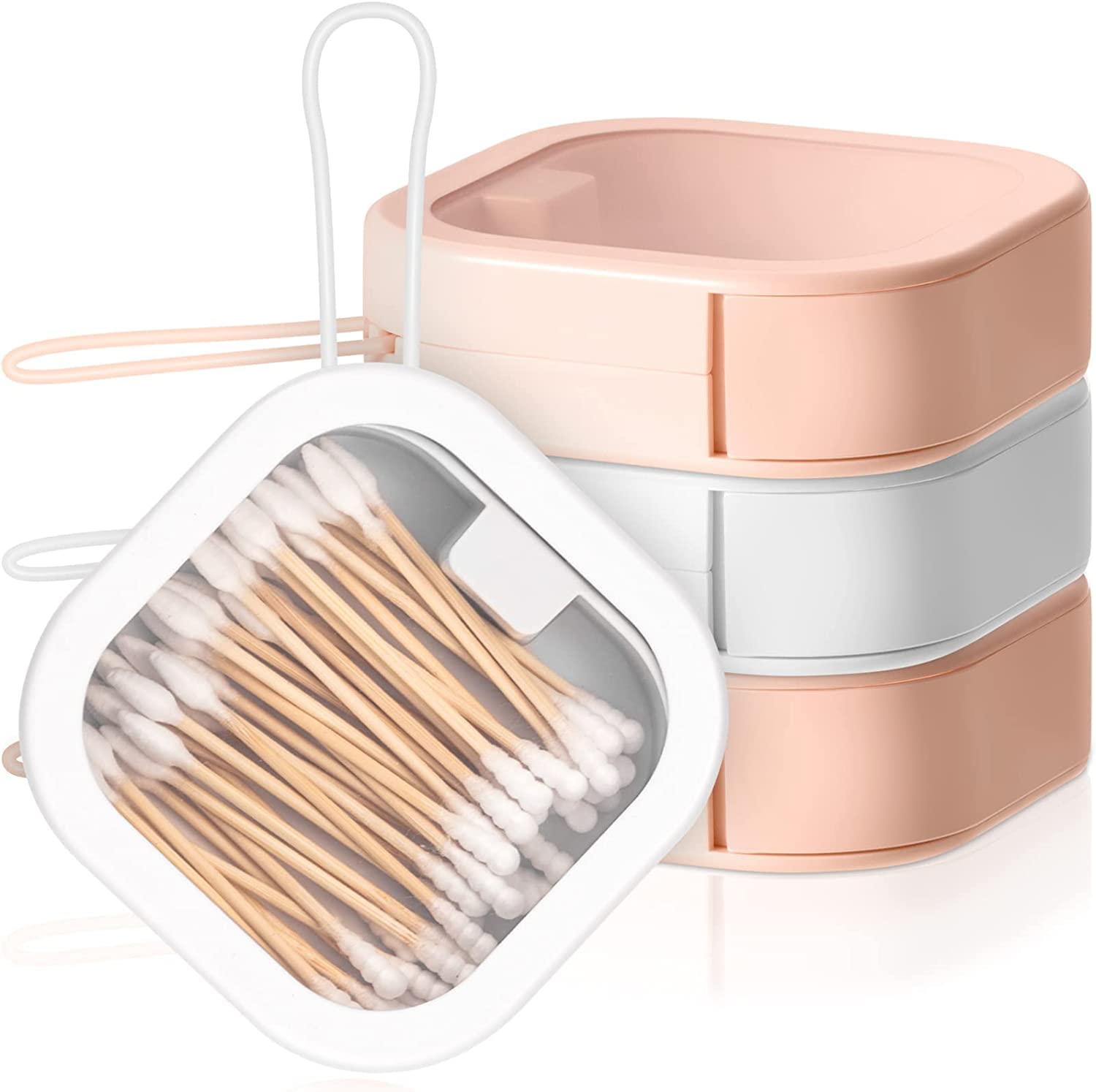 Nvhaly 4 Pcs Hair Tie Organizer, Portable Hair Accessory Storage Containers Small Stackable Hair Ties Qtip Travel Holder Cotton