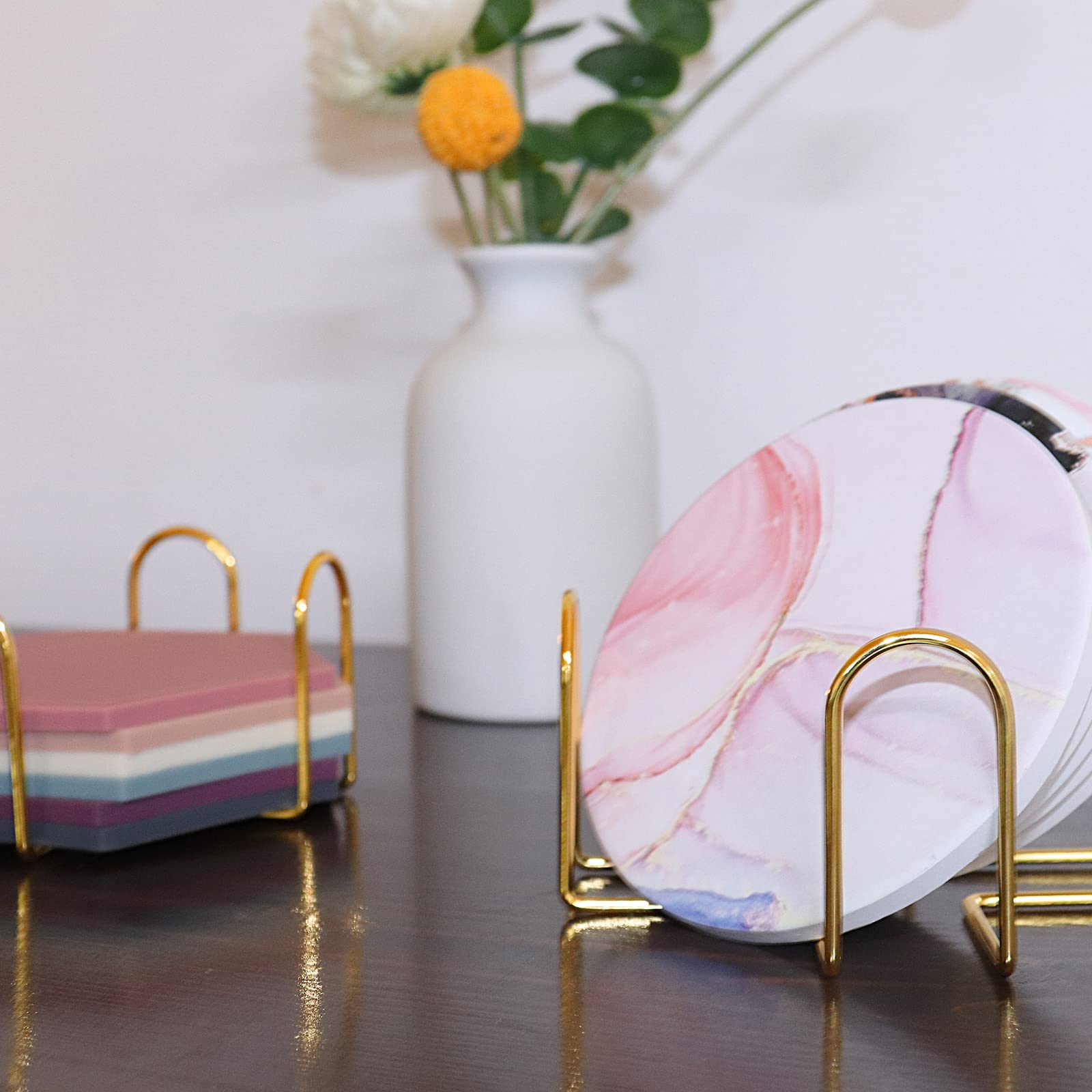 Coaster Holder  4 PCS Metal Holder for Square or Round Coaster Sets Home Wrought Iron Shelf Decoration (Style 3)