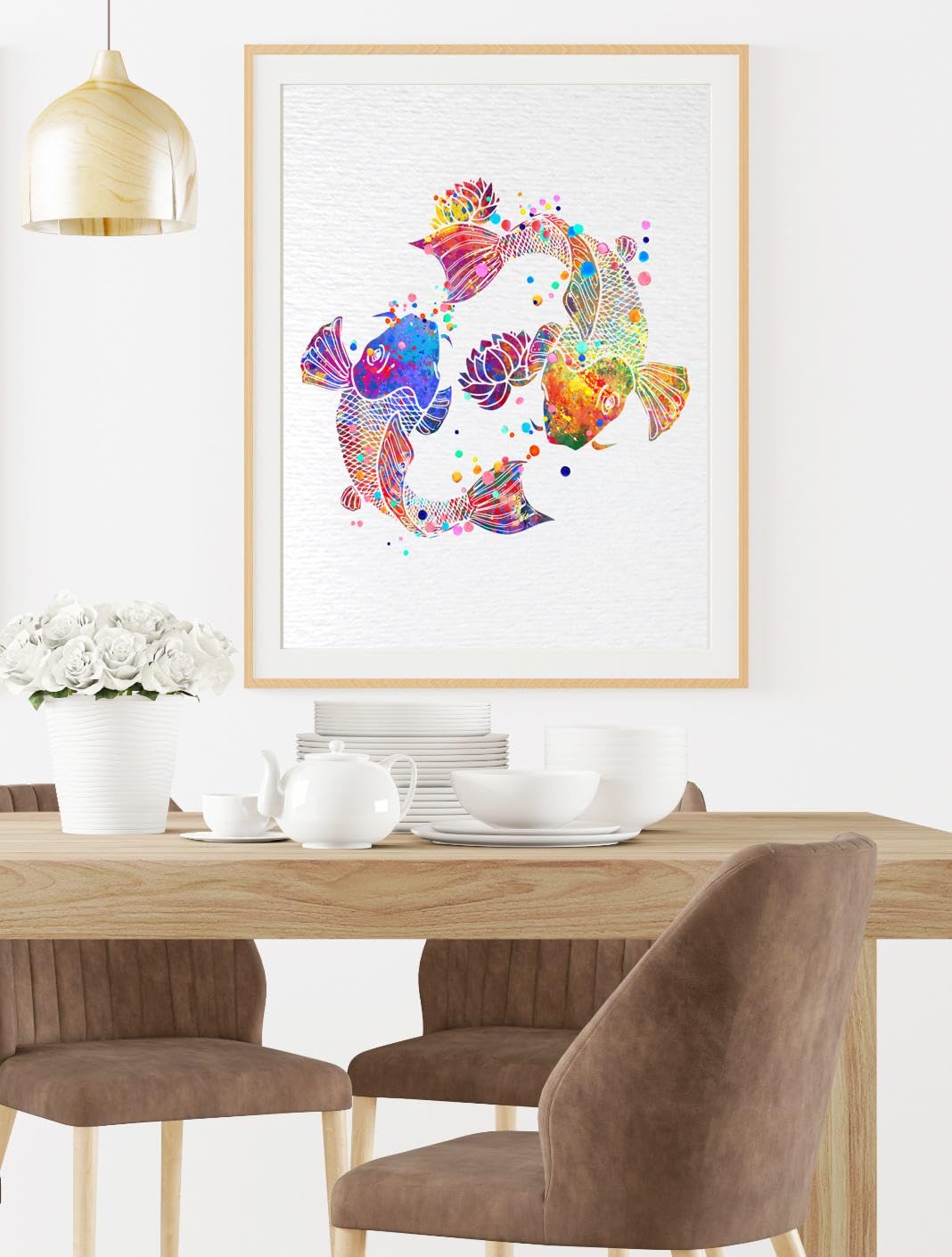 Dignovel Studios 11X14 Unframed Koi Fish Lotus Meditation Yin Yang Japanese Yoga Watercolor Art Print Poster Inspirational Wall
