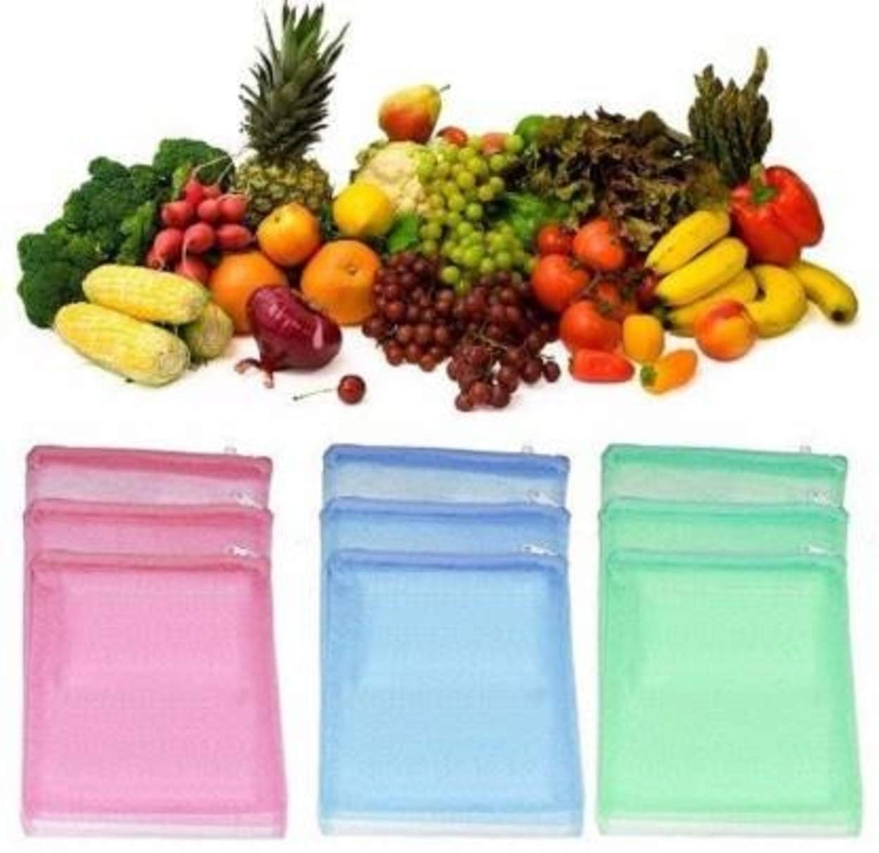 Fridge Vegetable And Fruit Reusable Net Bag, Pack Of 9, Multicolored