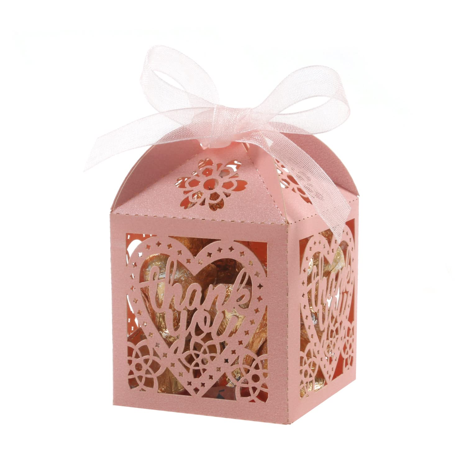 Cotopher Laser Cut Boxes 60Pcs Thank You Gift Boxes Wedding Party Favor Boxes Lace Candy Boxes For Wedding Bridal Shower Baby Sh