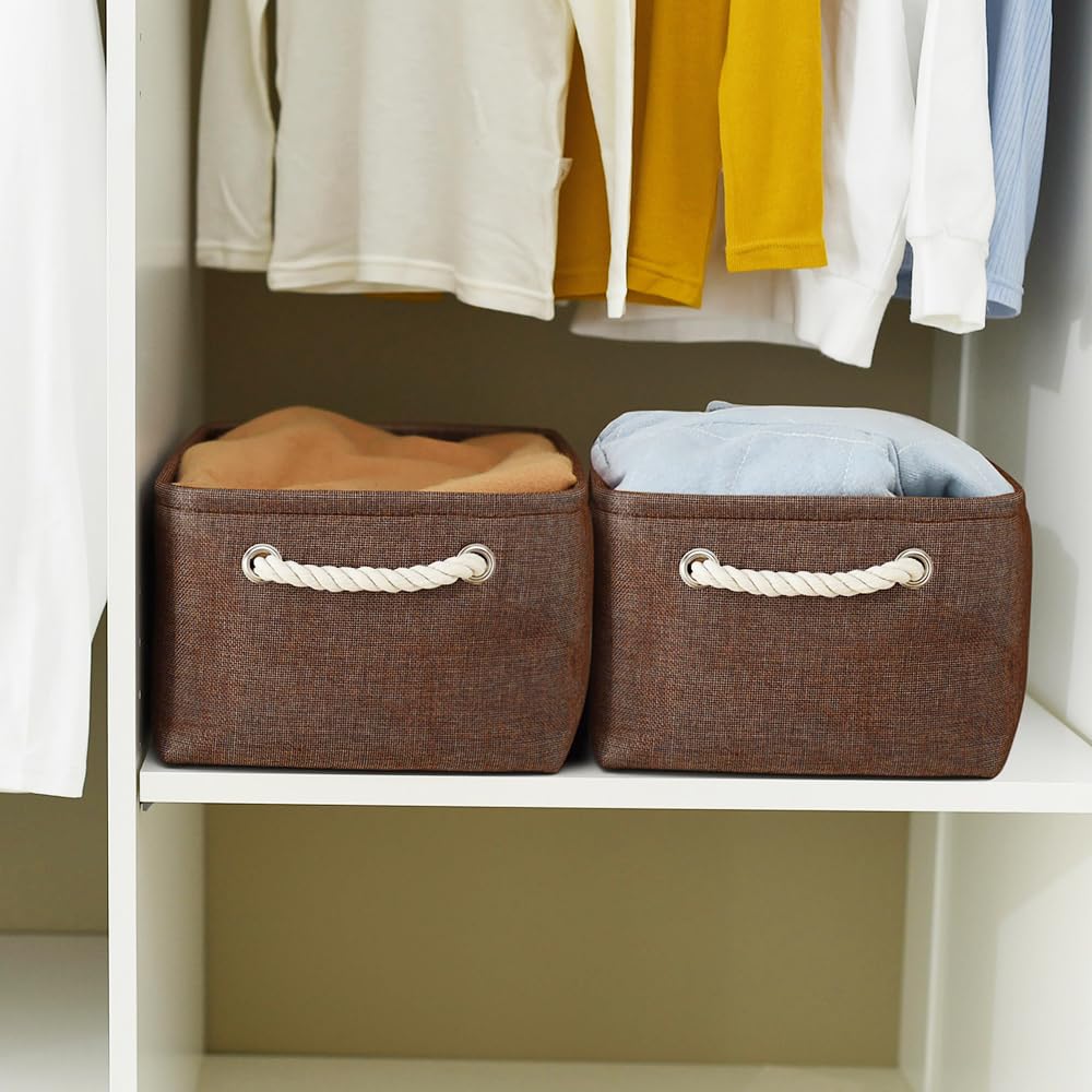 TheWarmHome Decorative Basket Rectangular Fabric Storage Bin Organizer Basket with Handles for Clothes Storage (Brown  Large-1Pack 15.7L*11.8W*8.3H)