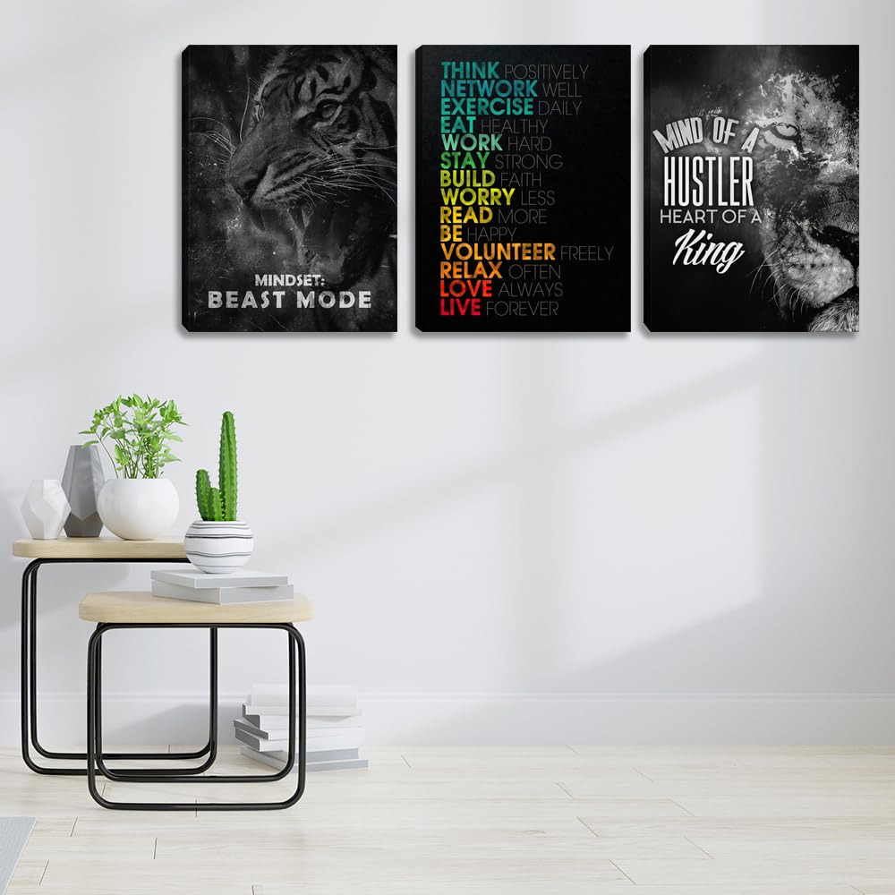 3 Pieces Mindset Wall Decor Posters Room Decor For Men Motivational Tiger Wall Art For Office Inspirational Picture Painting Pos