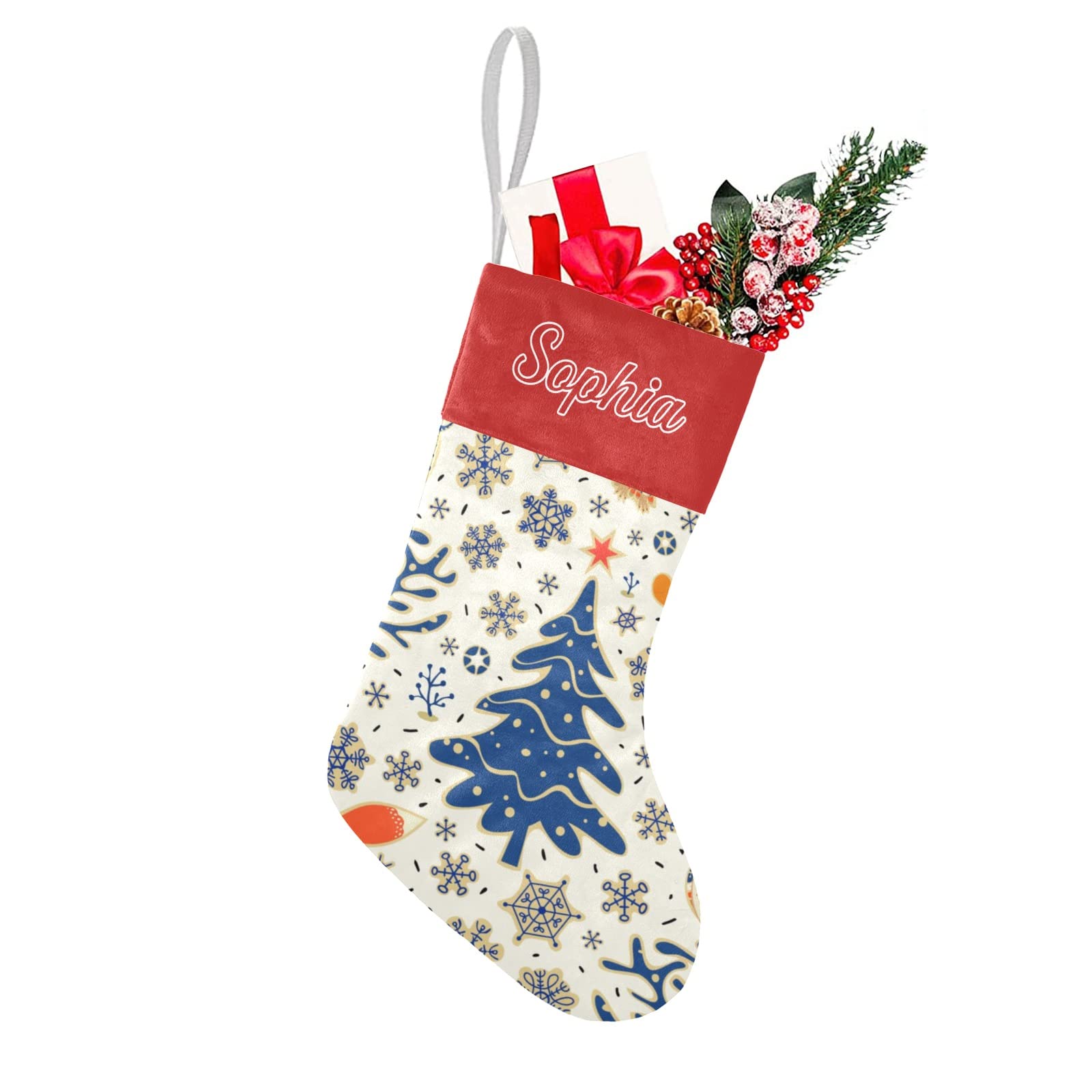 Personalized Christmas Stocking Christmas Owl Snowflake Santa Socks with Name Custom for Xmas Party Decoration Gift for Family F