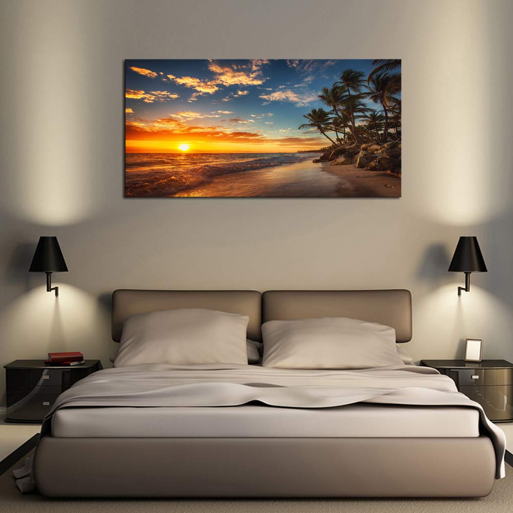 Dzl Art S74750 Canvas Painting Print Paradise Tropical Island Beach With Palms Photograph Print Nature Pictures Wall Art Canvas