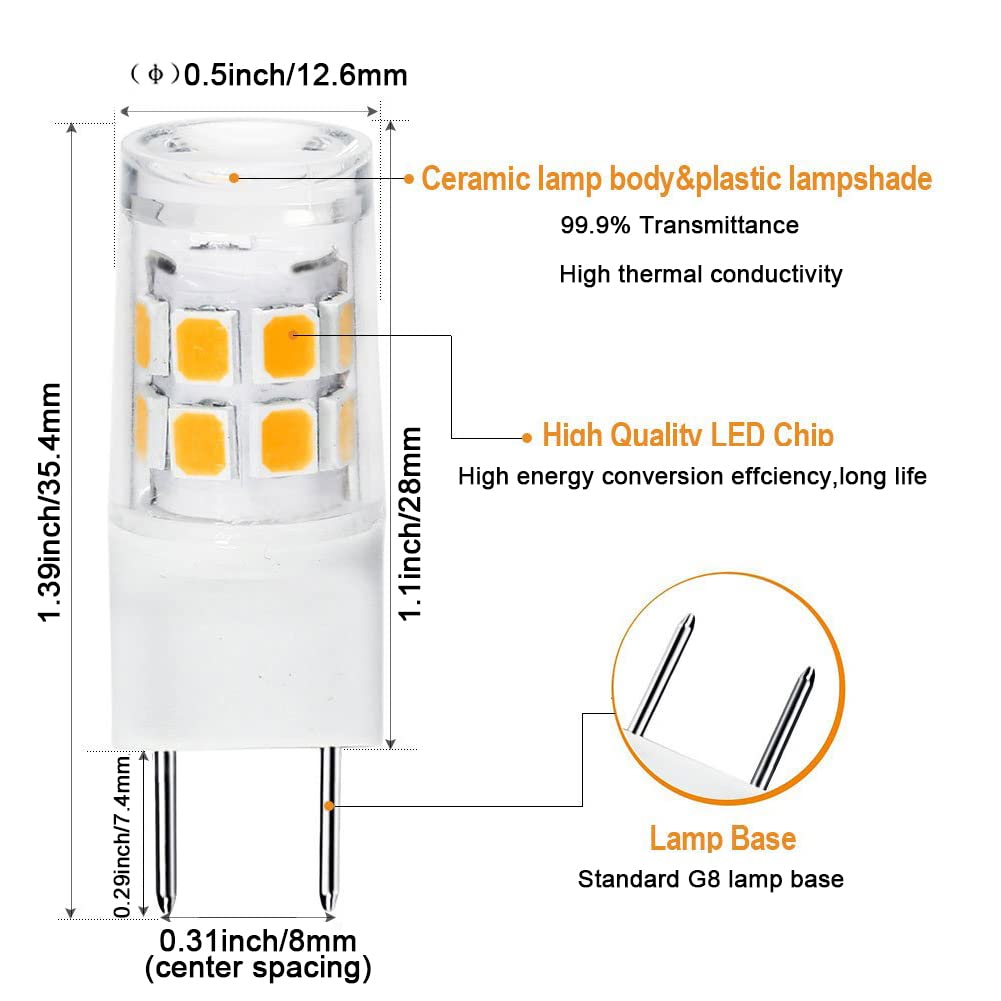 G8 Led Bulb 3W Equivalent To Wb25X10019 20W Halogen Lamp Bulb 20W Replacement For Ge Microwave, 120V Warm White 3000K (2 Pack)