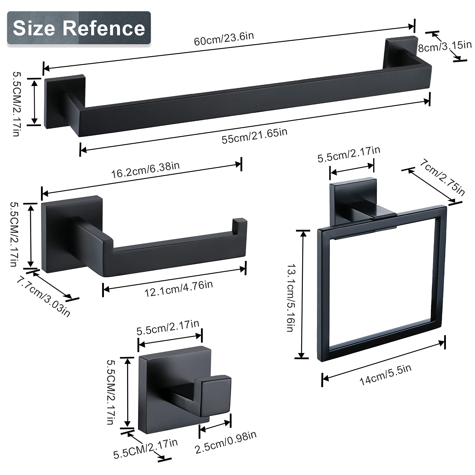 Matte Black Bathroom Accessories Bath Accessories Set Towel Racks for Bathroom Towel Holder Black Bathroom Hardware Set Black Bathroom Towel bar Sets Stainless Steel Bath Accessories kit 23.6 Inch