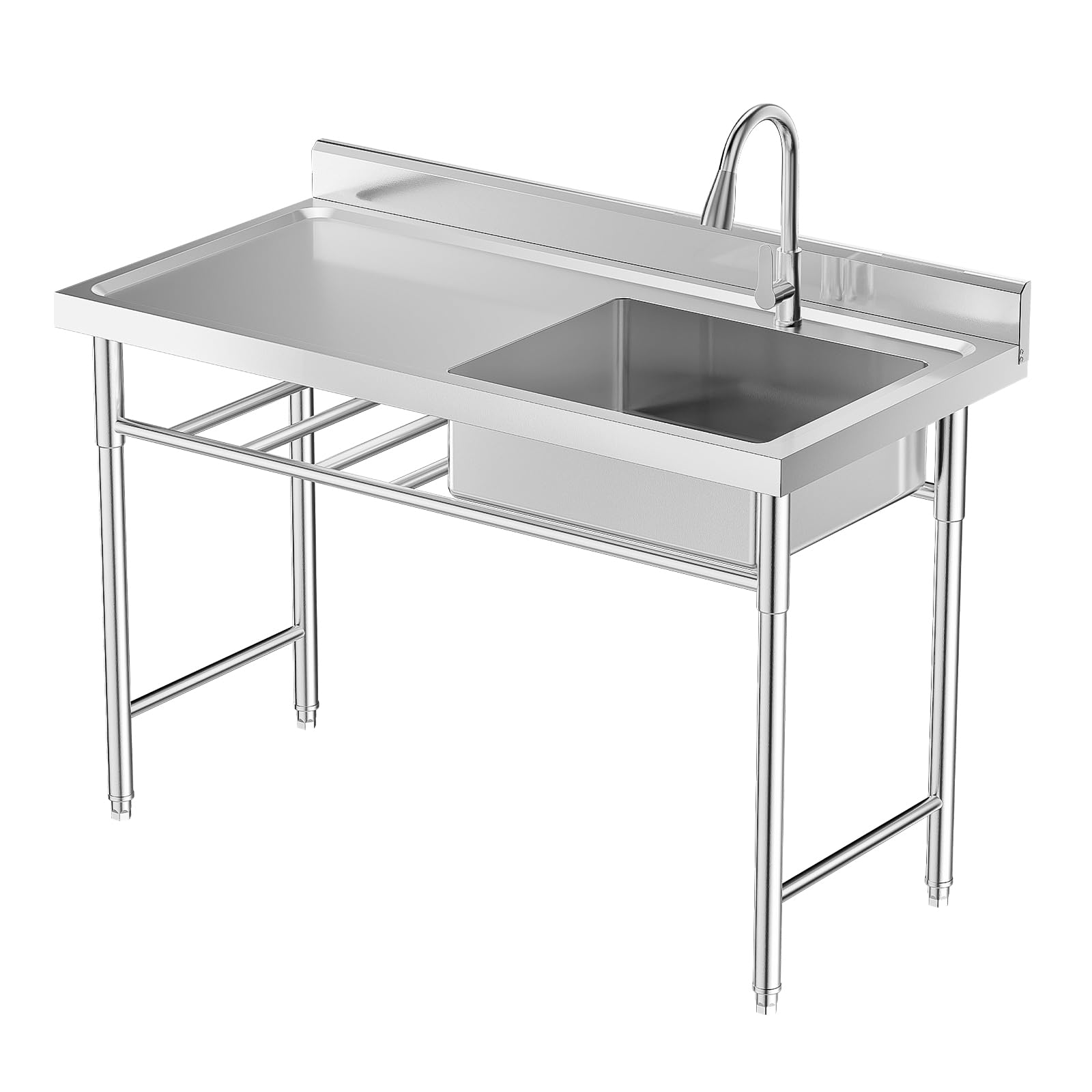 1 Compartment Free Standing Stainless Steel Sink Commercial Kitchen Sink Single Bowl Kitchen Sink Set w/Faucet, Prep & Utility W