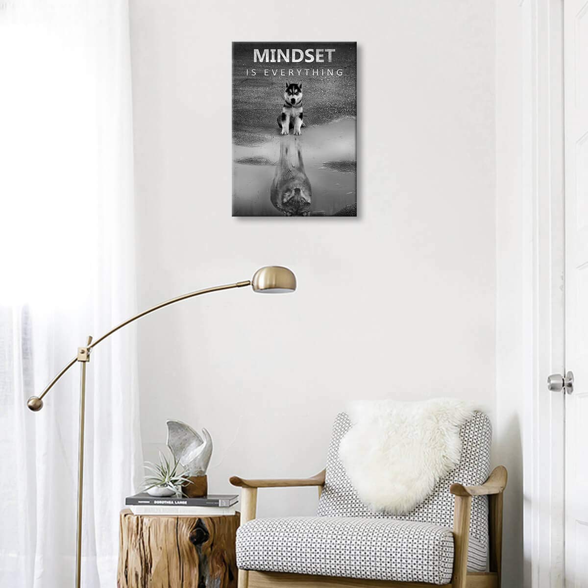 Modern Motivational Bedroom, Mindset Is Everything Inspirational Wall Art For Office Wolf Motto Artwork Wall Decor Black And Whi