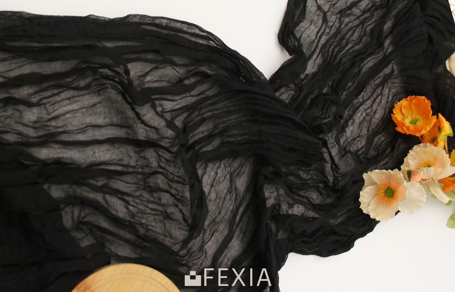 Fexia Black Cheesecloth Table Runner 35X120 Inches Gauze Rustic Farmhouse Decor For Halloween Thanksgiving First Communion Cente