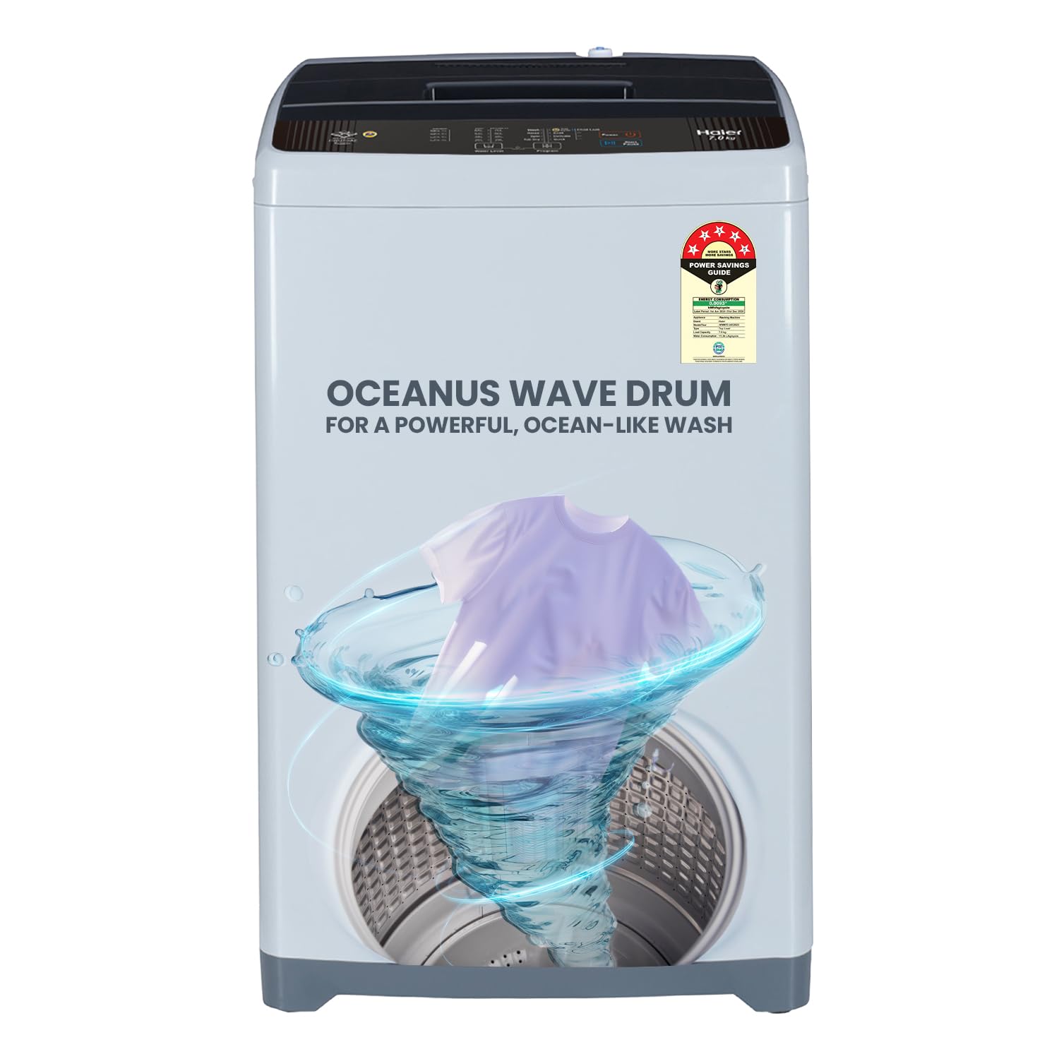 Haier 7 Kg 5 Star Fully Automatic Top Load Washing Machine With Oceanus Wave Drum, Magic Filter, 8 Wash Programs (Hwm70Ae, Moon