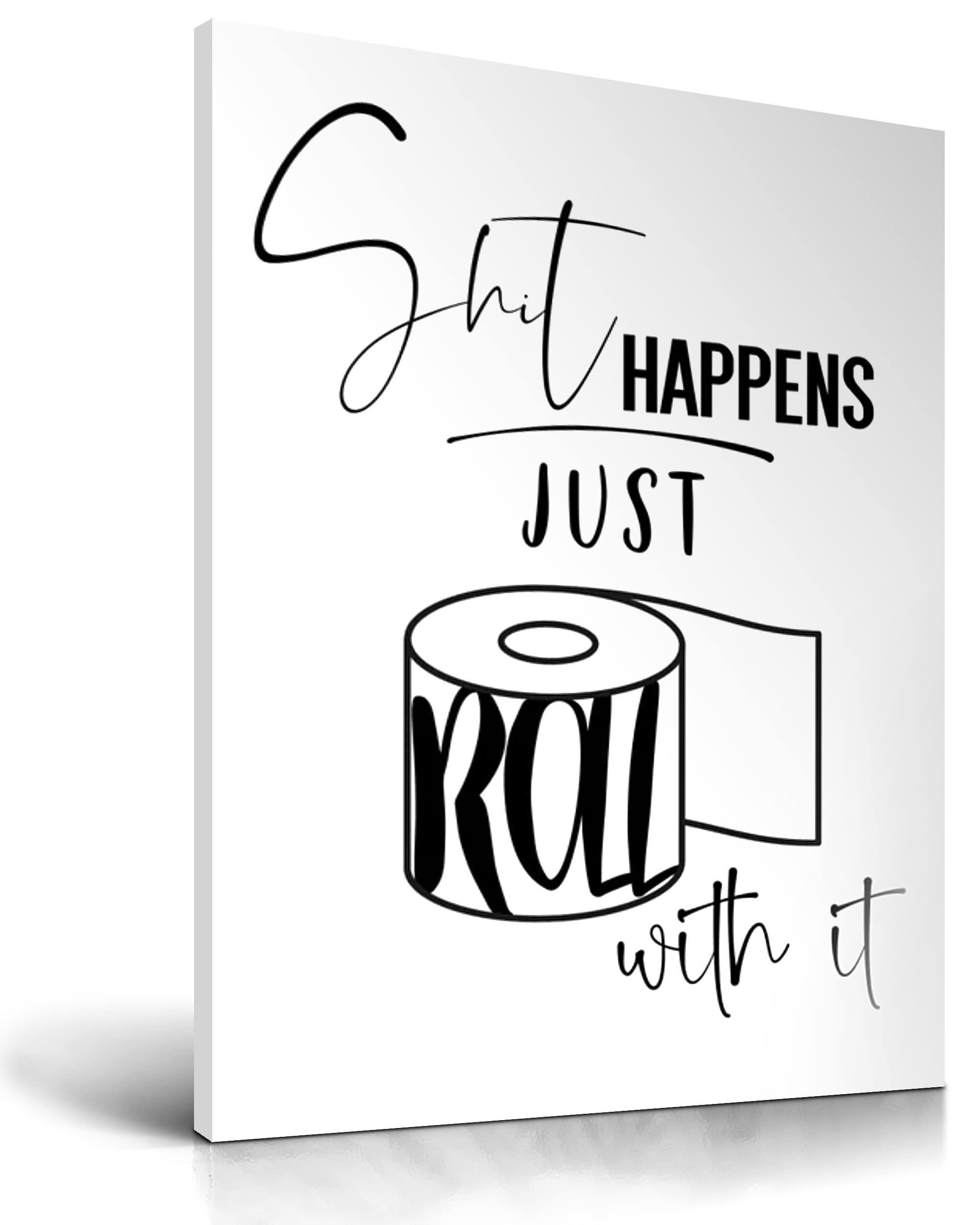 Upwoigh Funny Bathroom Wall Art Decor, Black And White Toilet Paper Wall Art, Waterproof Wood Framed Canvas Wall Art, Downstairs