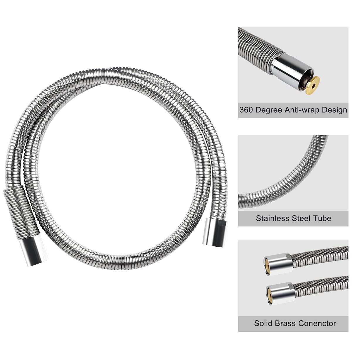 Xiube, Commercial Pre Rinse Sprayer Hose Replacement Kit For Kitchen Dish Sink Faucet, 60 Inch Flexible Stainless Commercial Pre