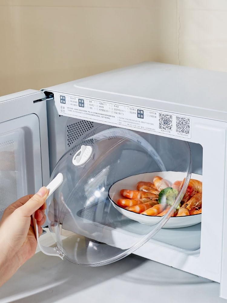 RUNZI Microwave Splatter Cover - Clear Plastic Splash Guard, BPA-Free, Red, Model 01