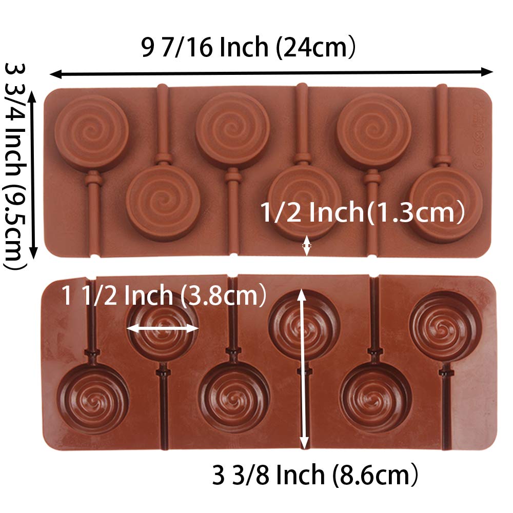 Cooknbake Round Silicone Mold For Lollipop Hard Candy Chocolate Cake Decorating With 24Pcs Reusable Sticks Swirl Shape Set Of 4