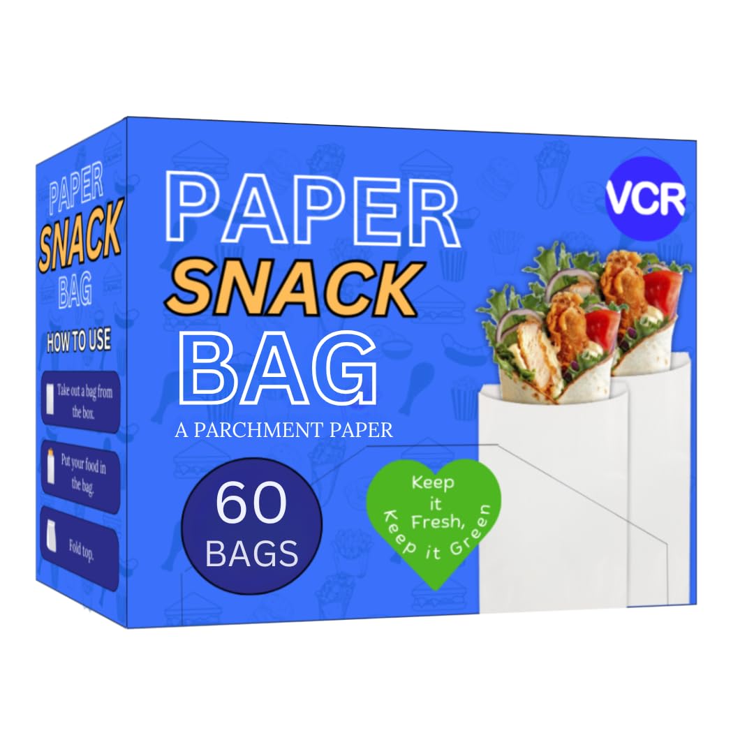 Vcr MultiPurpose Paper Snack Bags 60 Pack  8X5.5 Inch White Paper Bags For Food Storage, Take Away, Parcel And Packaging
