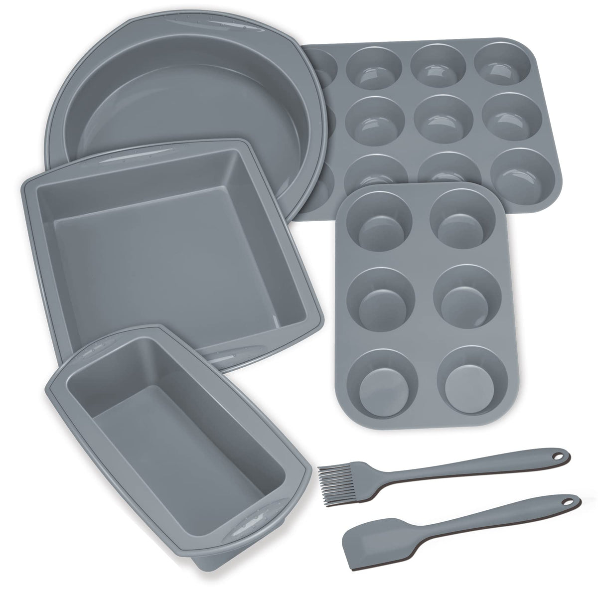Economical 7In1 Nonstick Silicone Baking Cake Pan Cookie Sheet Molds Tray Set For Oven, Bpa Free Heat Resistant Bakeware Supplie