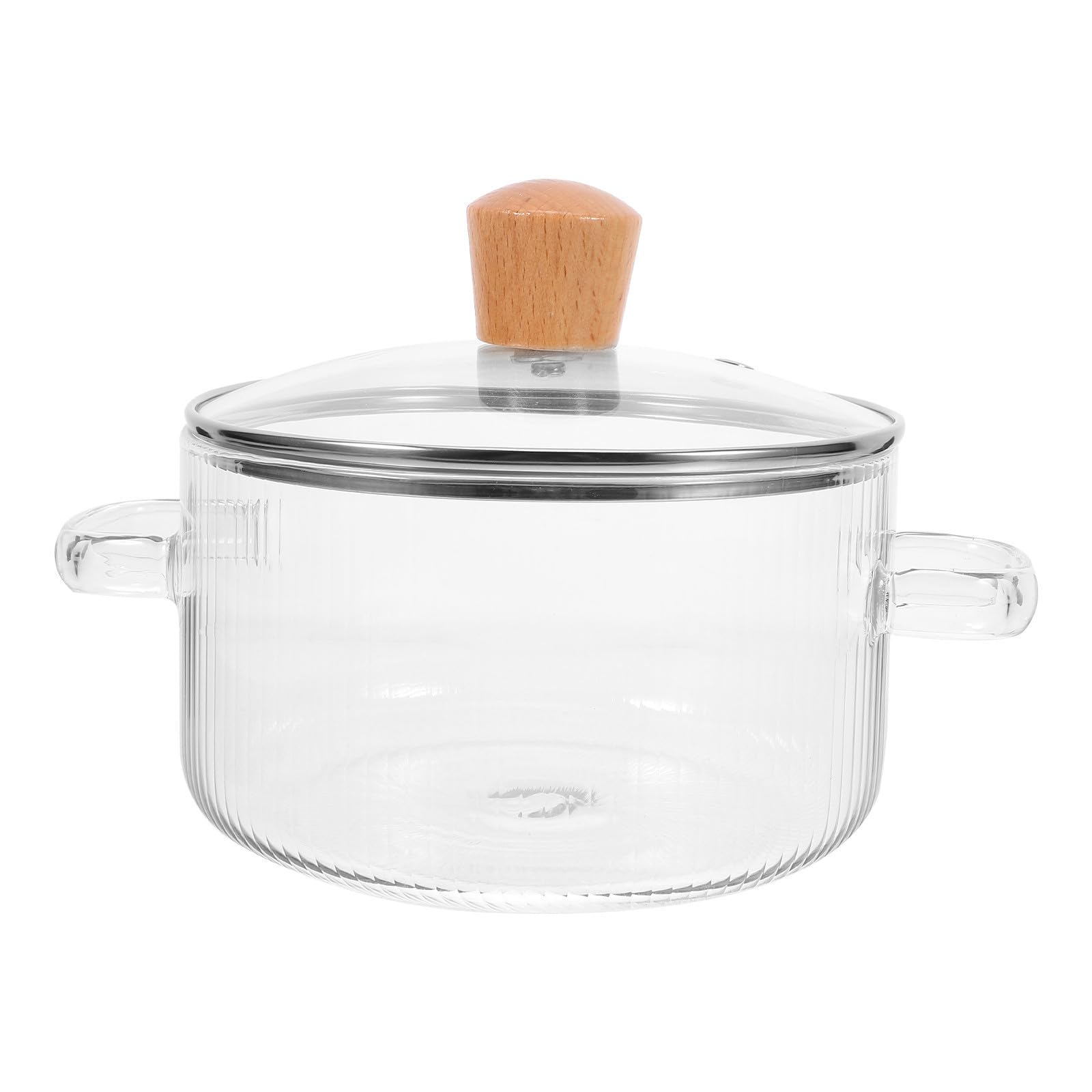BESTOYARD 1500ml Glass Cooking Pot with Lid, Double Handle Ergonomic Design and Sturdy Glass Saucepan for Stove Top Cooking, Fla