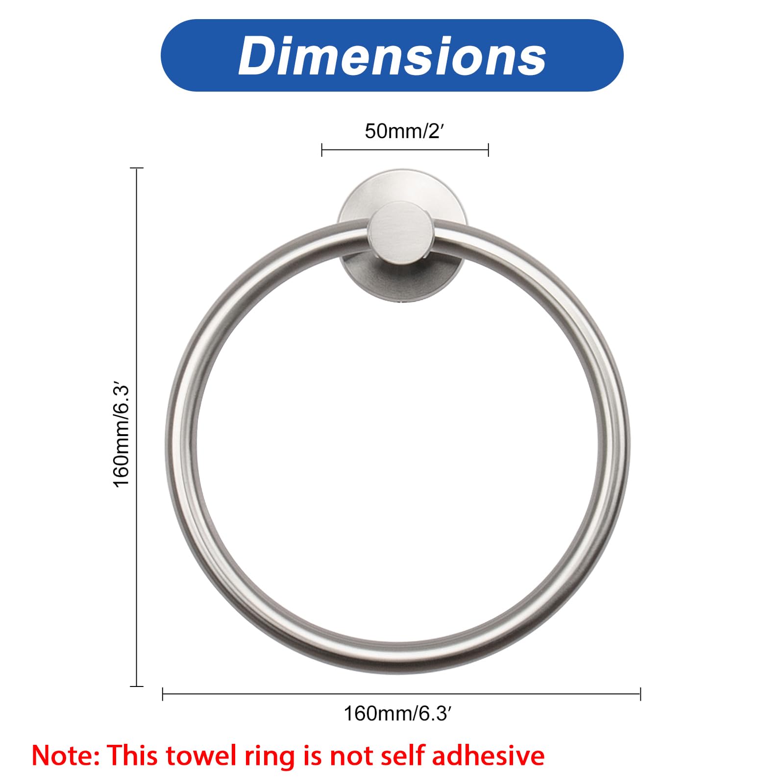 NearMoon Bath Towel Ring  Bathroom Hardware Accessories-Thicken Stainless Steel Hand Towel Holder for Bathroom  Modern Round Towel Hanger Wall Mounted (Brushed Nickel  1 Pack)