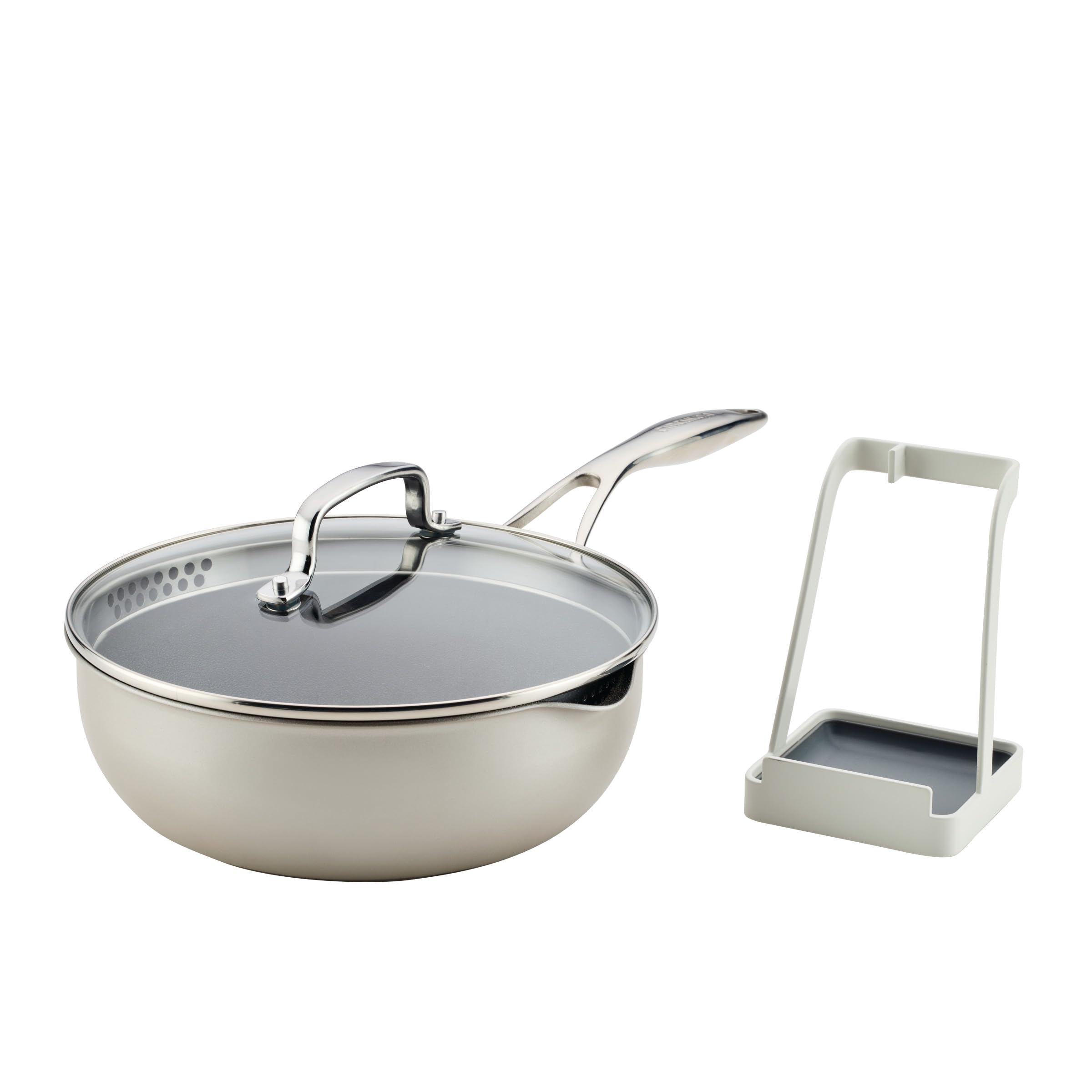 Circulon 9.5-Inch (3.2-Qt) Infinity Pan with ScratchDefense Nonstick and Lid and Tool Holder, Induction Pan, Platinum